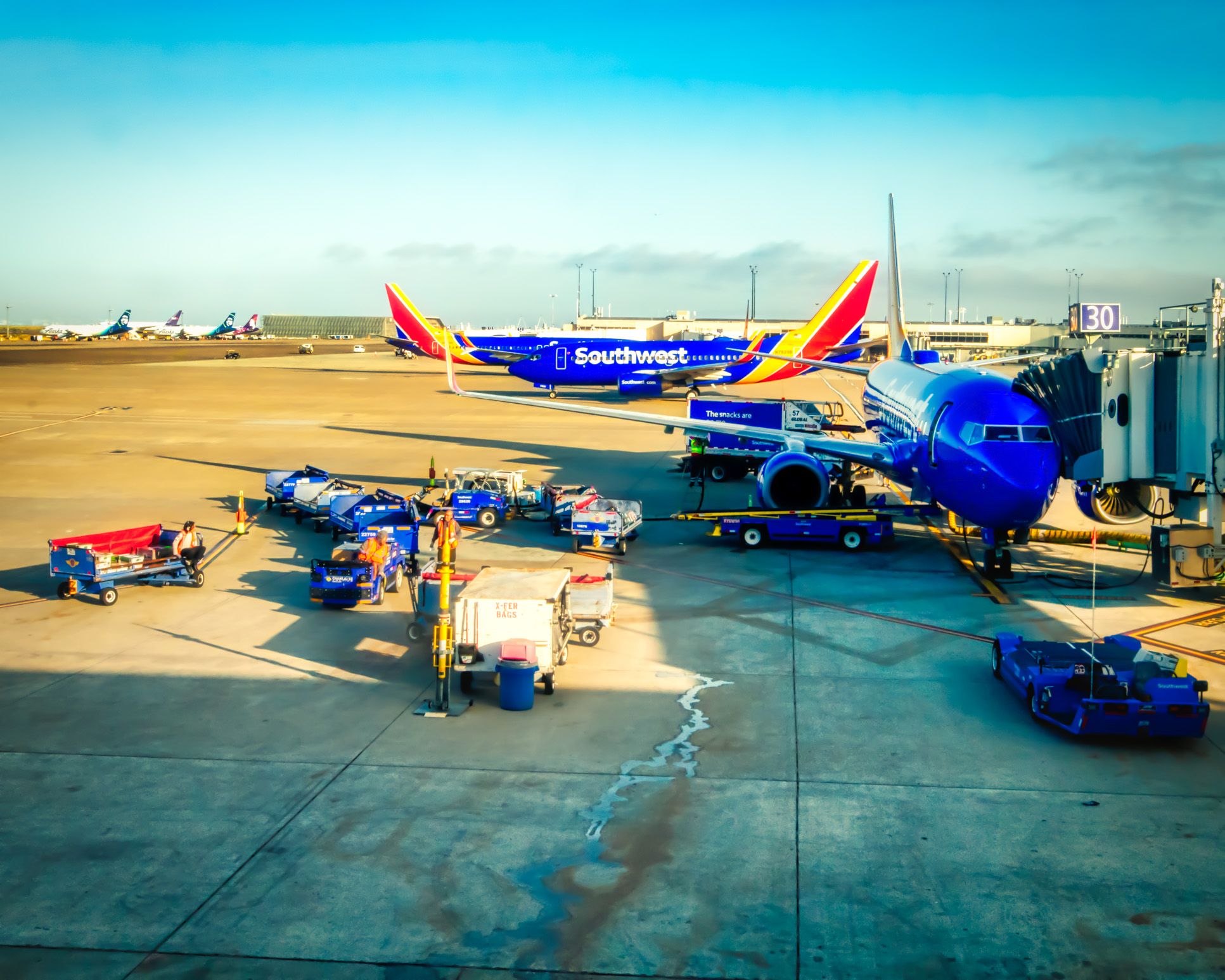 HDR of Southwest 737s Working Away in the Oakland Dawn