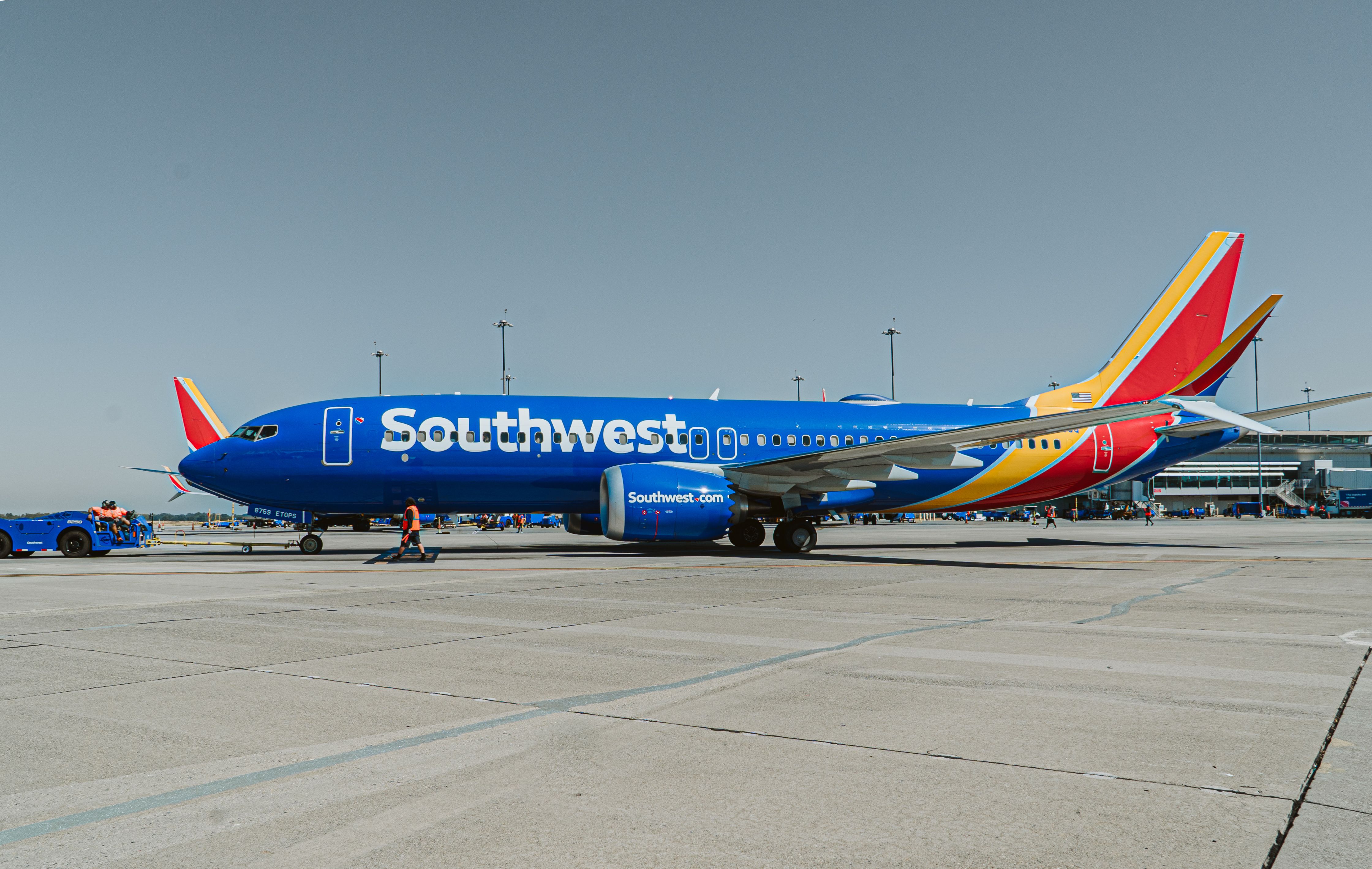 Southwest Boeing 737 MAX 8 on the ramp at Sacramento International Airport.