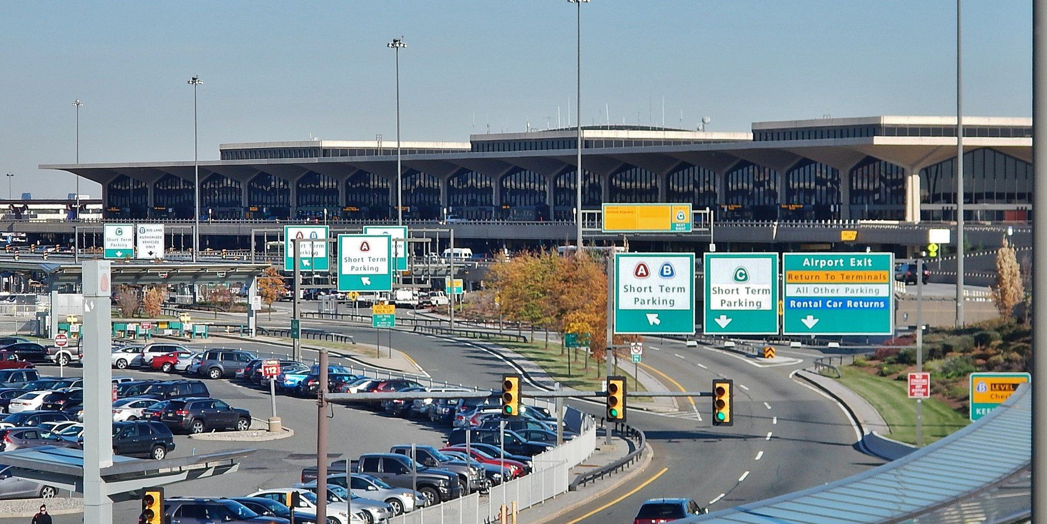 Carpark and roads leading out of Newark Liberty International Airport
