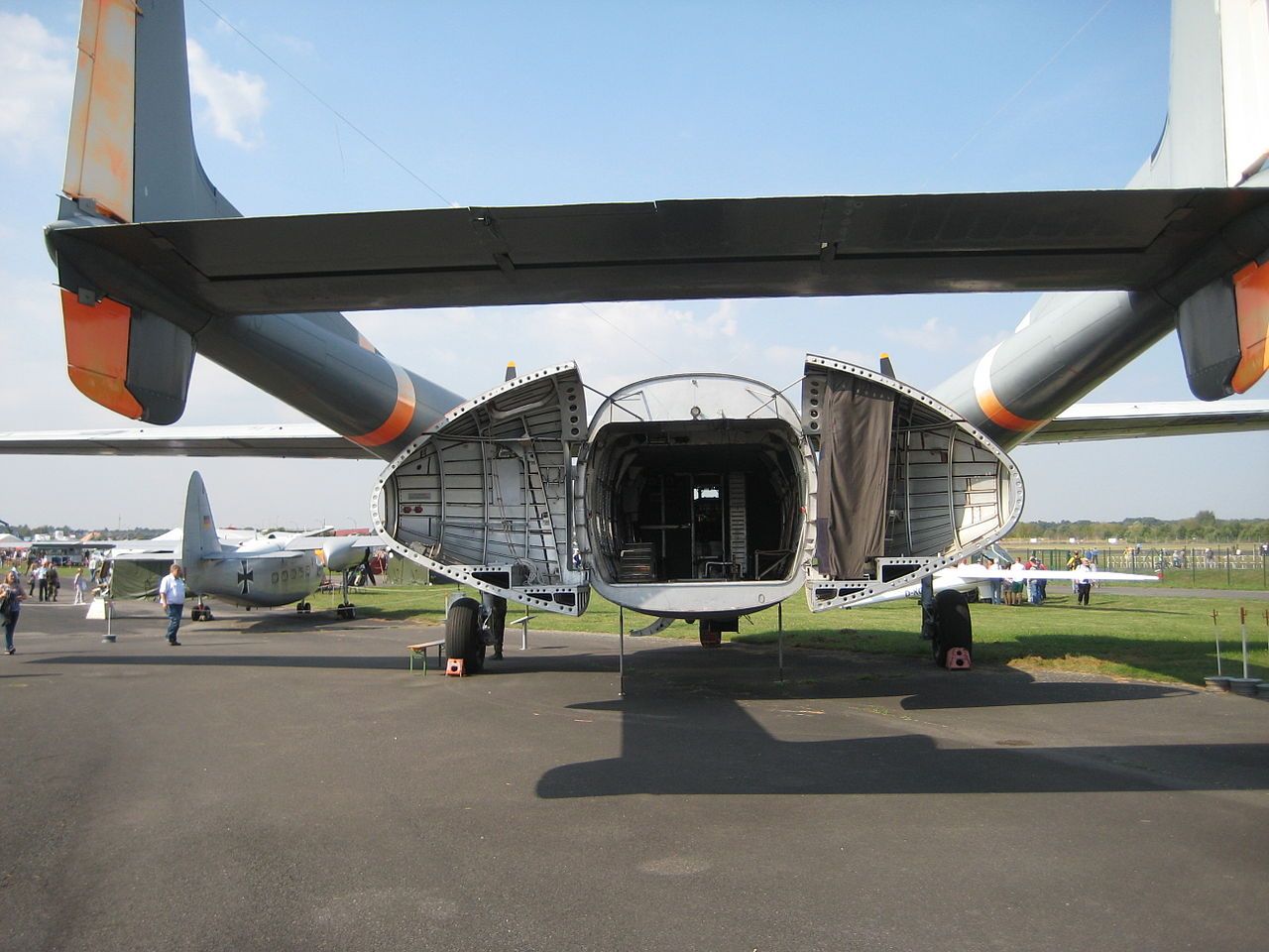 The Nord Noratlas with its clamshell cargo doors open