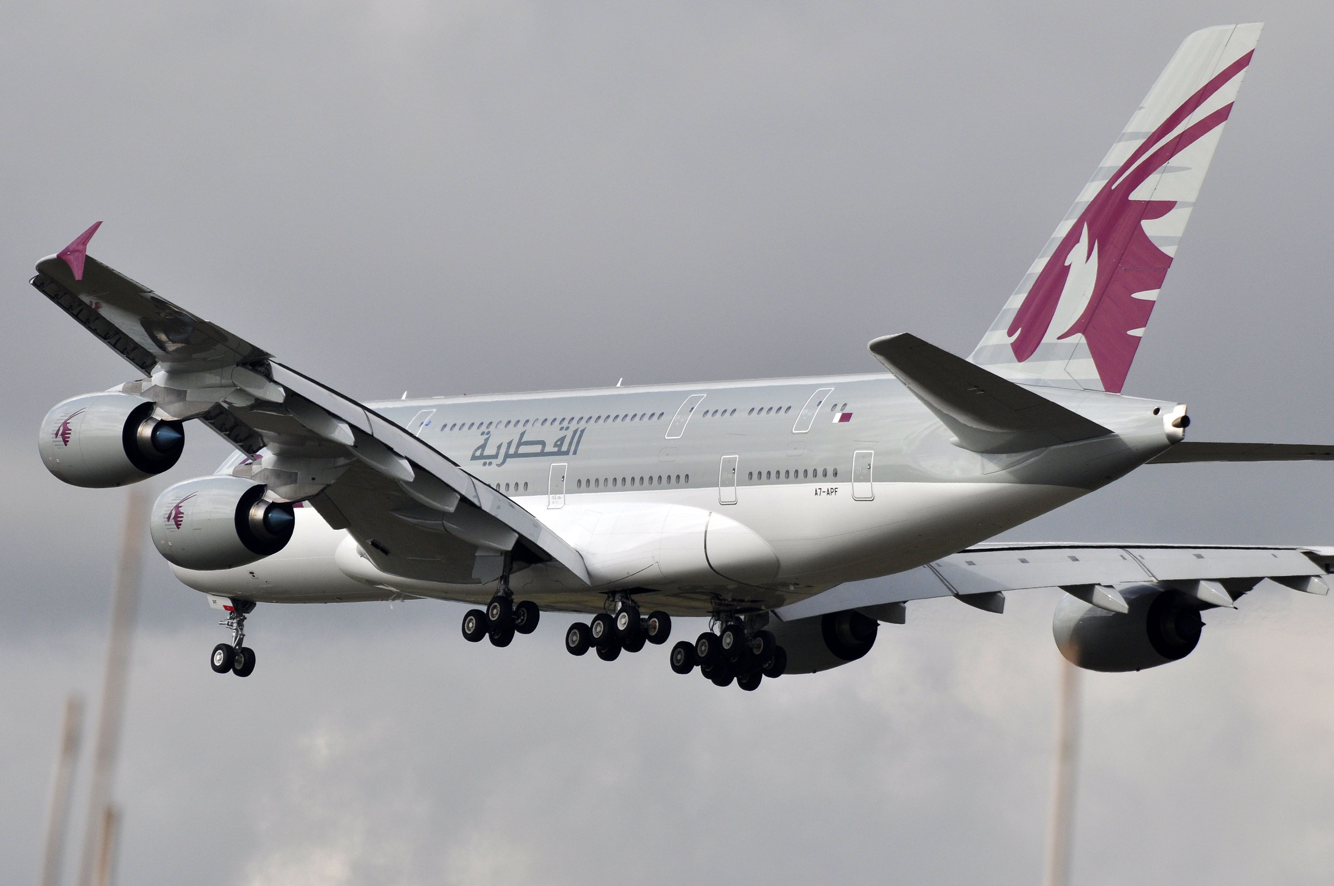 Qatar Airways A380 landing Paris CDG