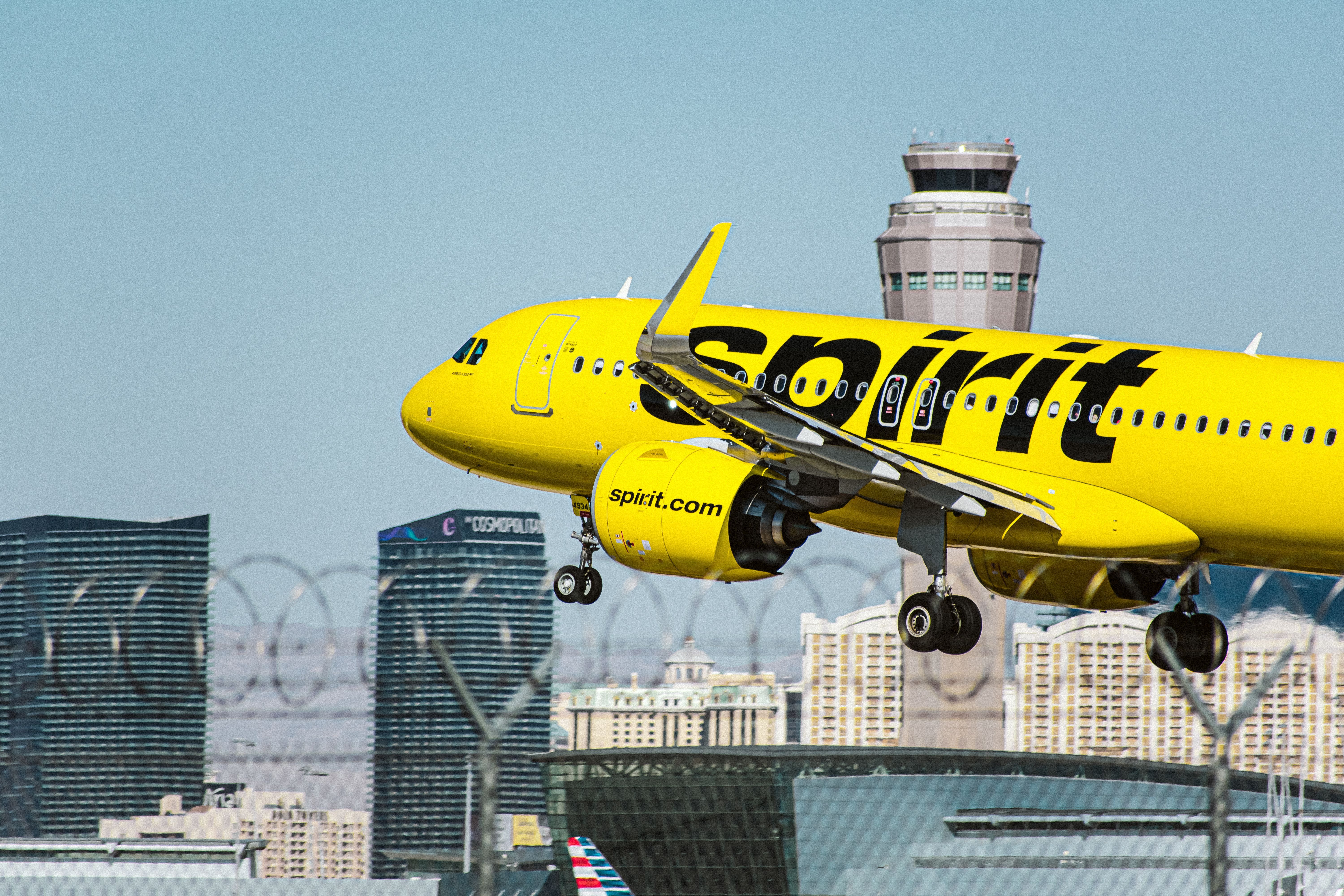 Spirit Airbus A320NEO landing at Harry Reid International Airport in Las Vegas