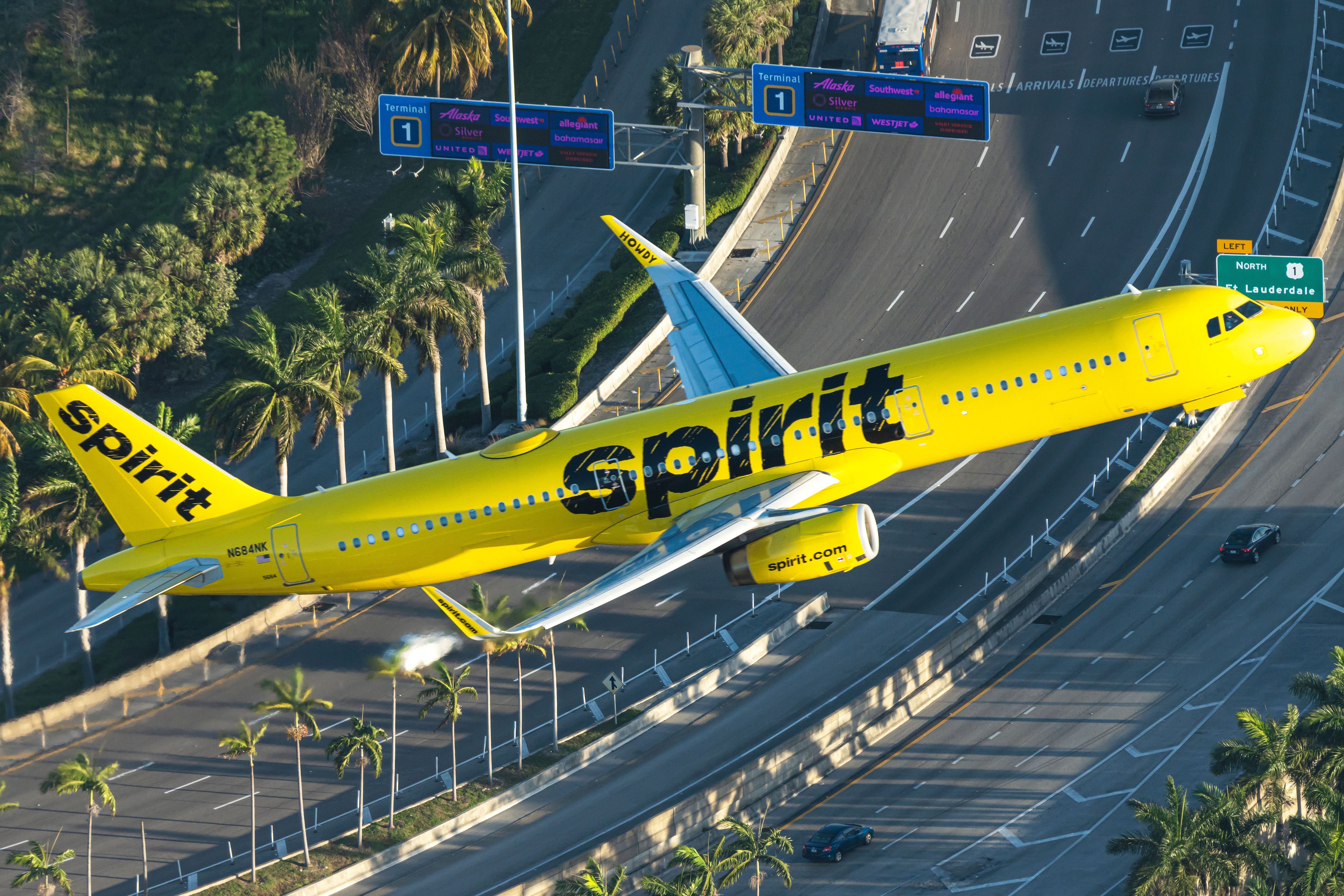 A Spirit Airlines Airbus A321-231 just after take off.