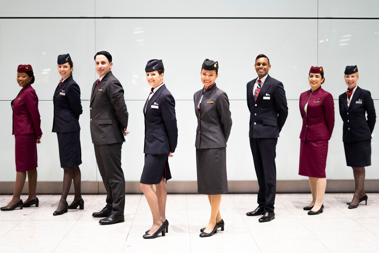 BA and Qatar Airways flight attendants lined up
