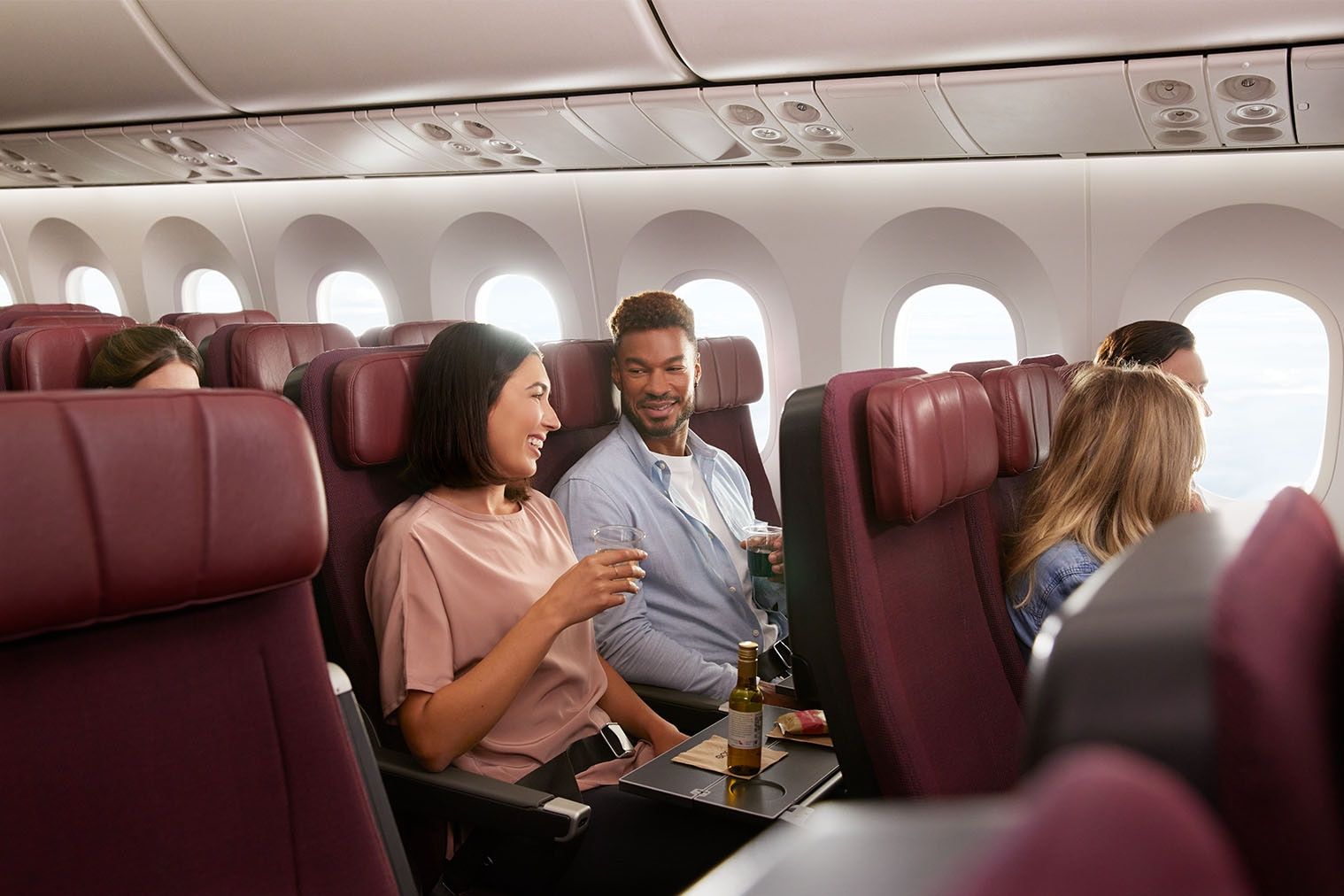 Qantas economy cabin with passengers
