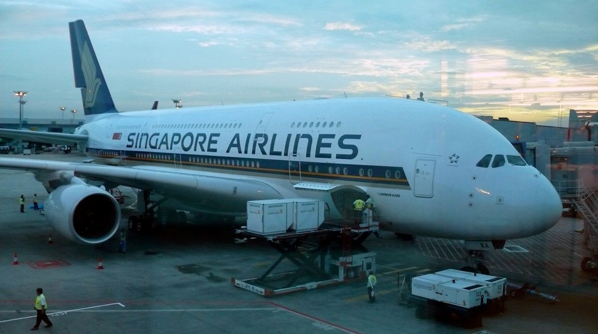 Singapore Airlines A380 on stand before its inaugural flight