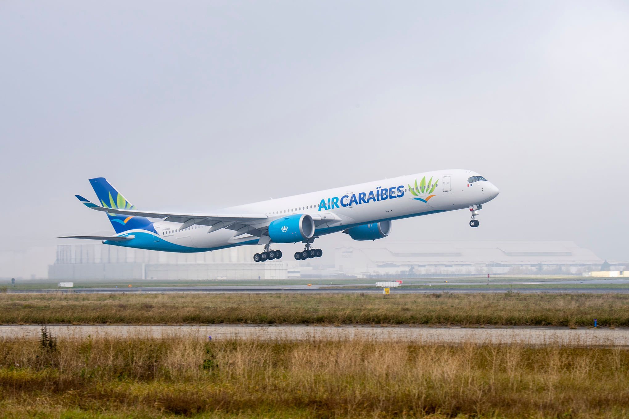 An Air Caraibes Airbus A350-900 landing.