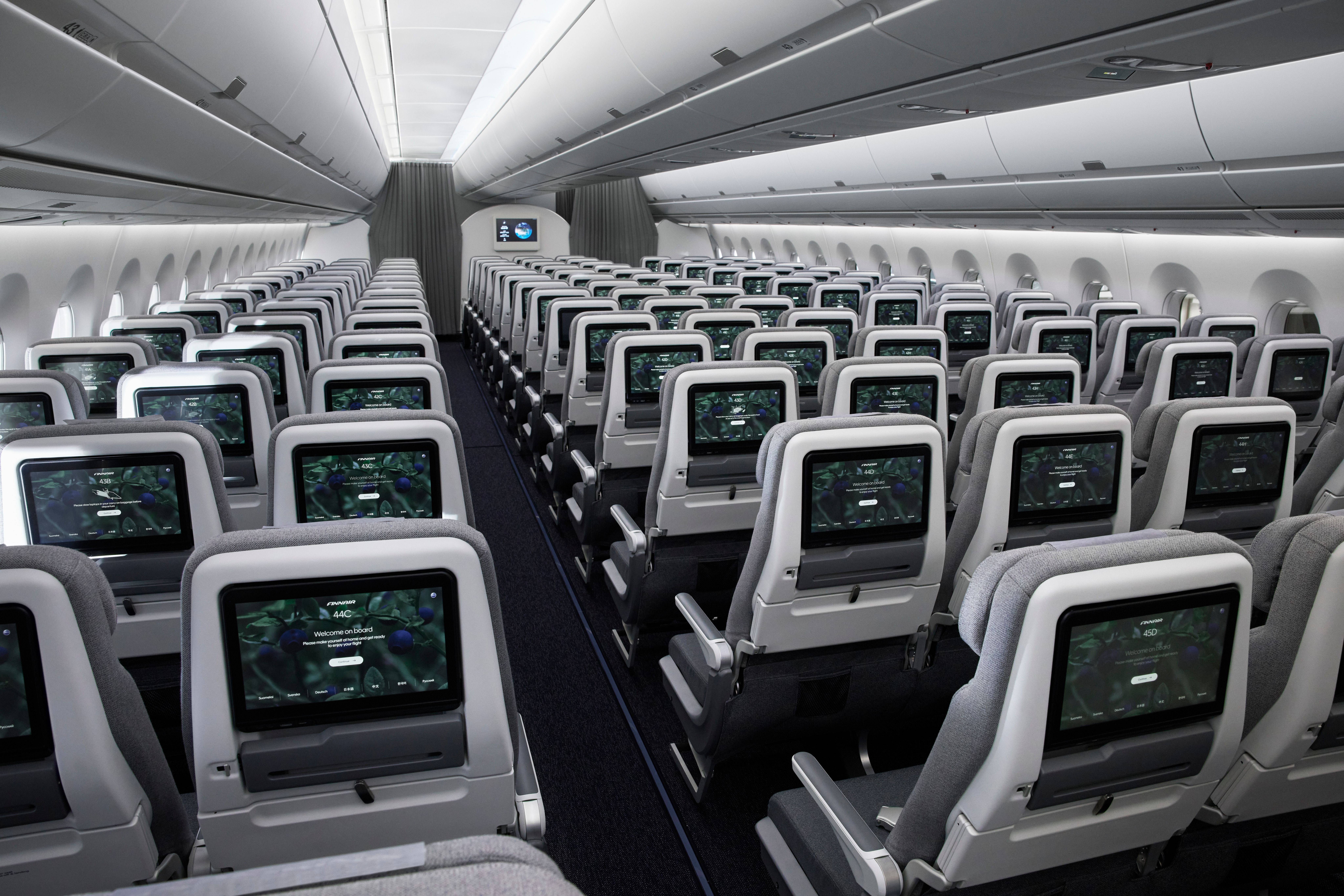 Finnair A350 Economy Class interior picture.