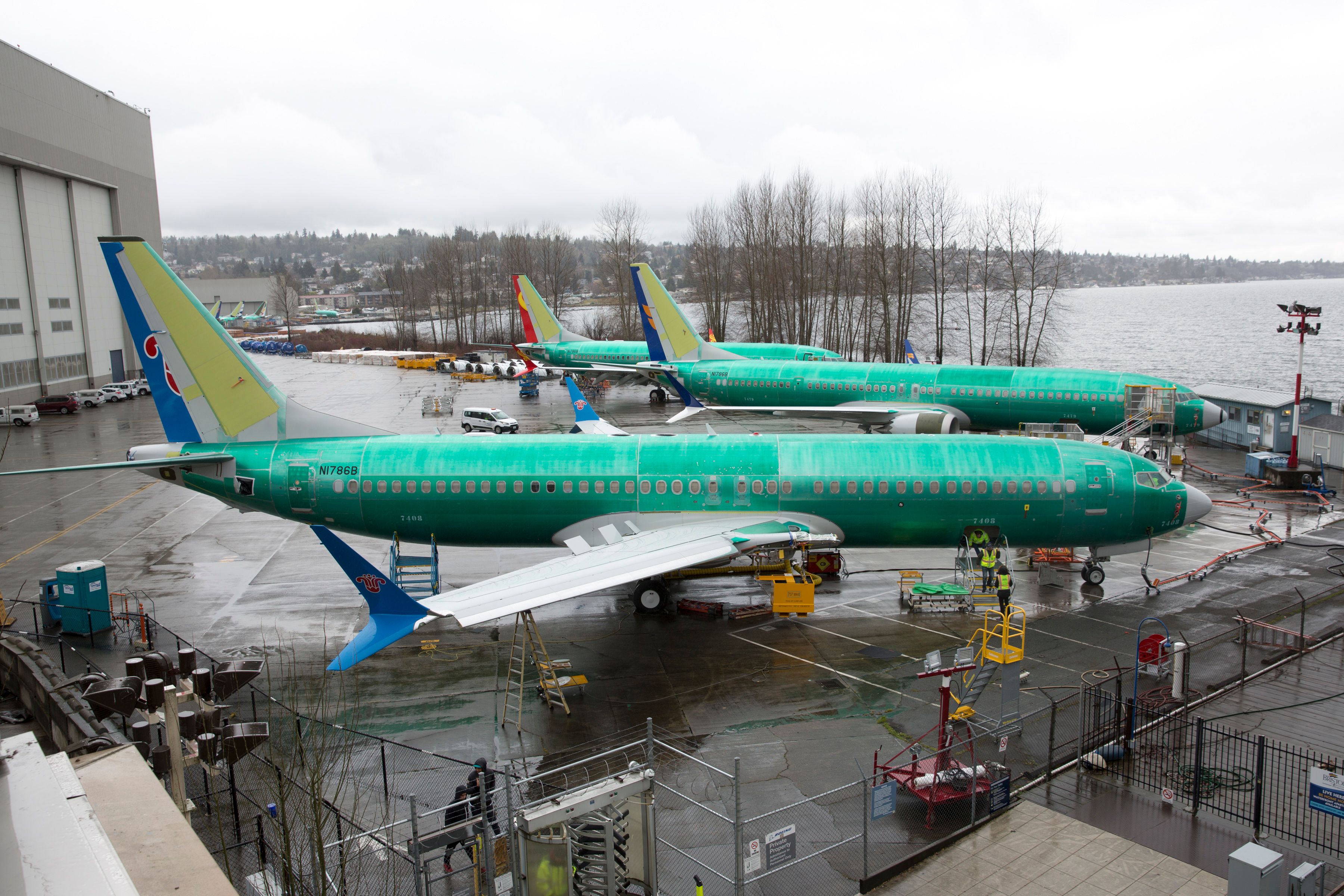 A Boeing 737 MAX 8 for China Southern Airlines is pictured at the Boeing Renton Factory in Renton