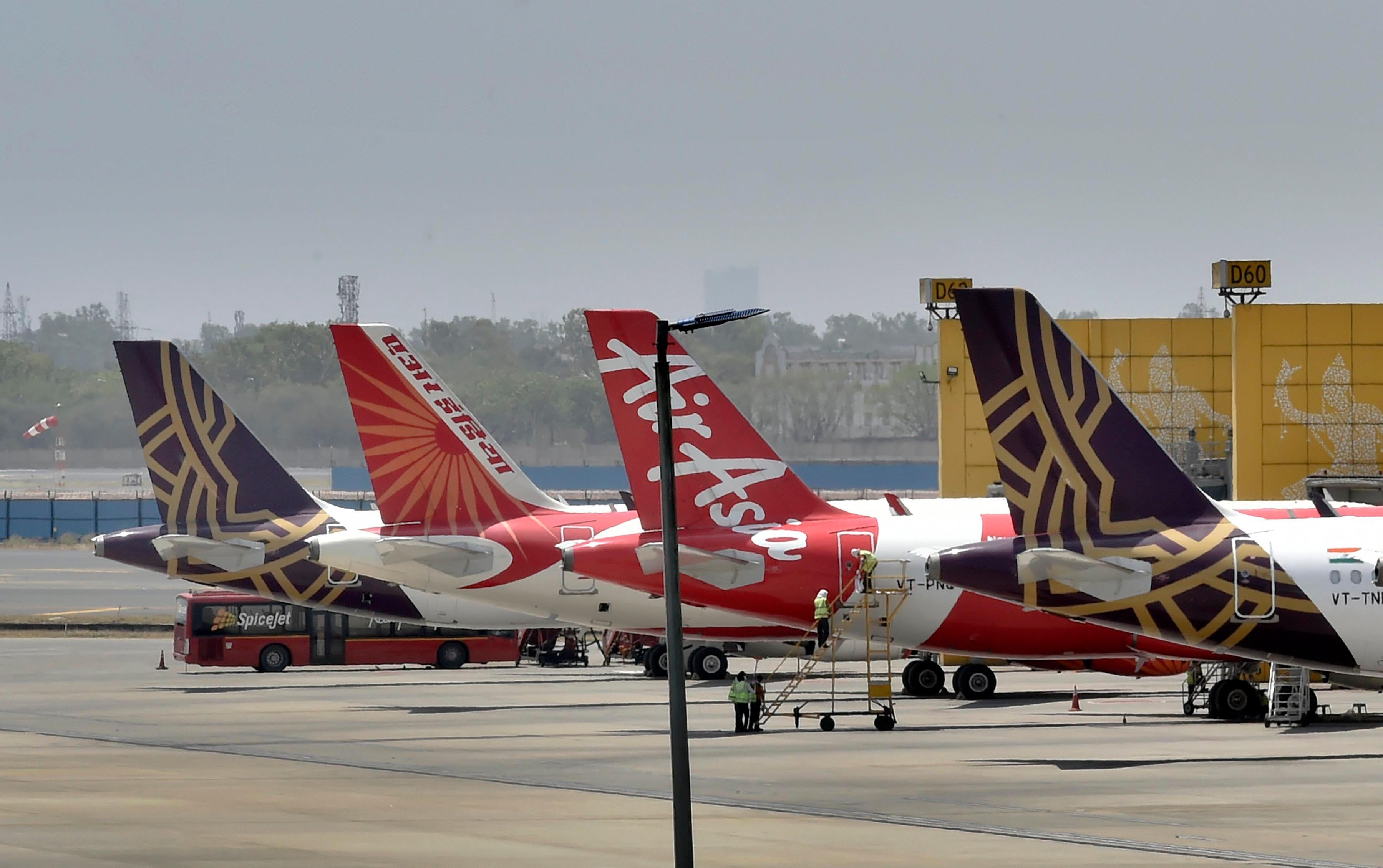 Airplanes parked at Delhi's Indira Gandhi International Airport