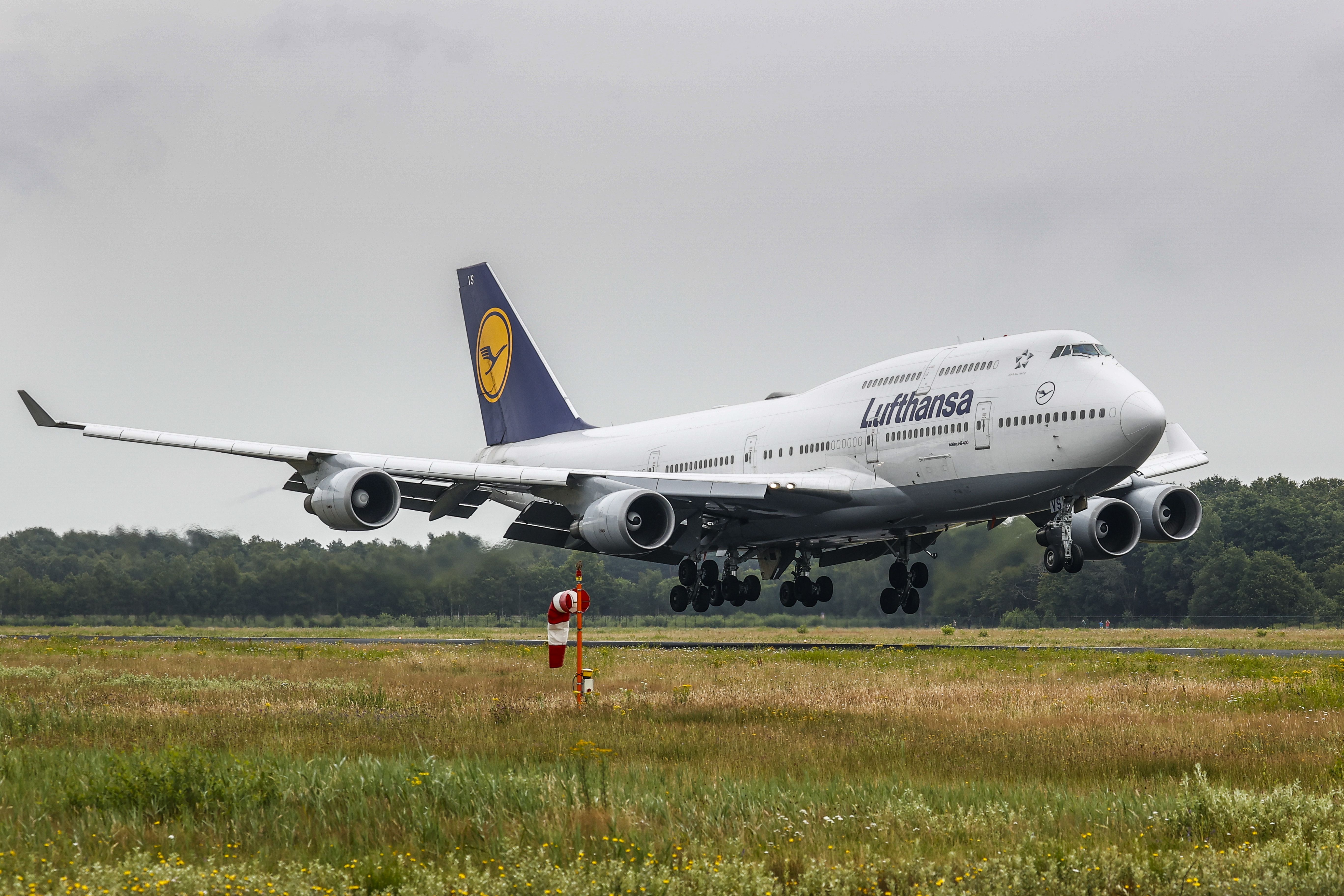 Lufthansa Boeing 747-400  lands at Twente Airport in Enschede, the Netherlands