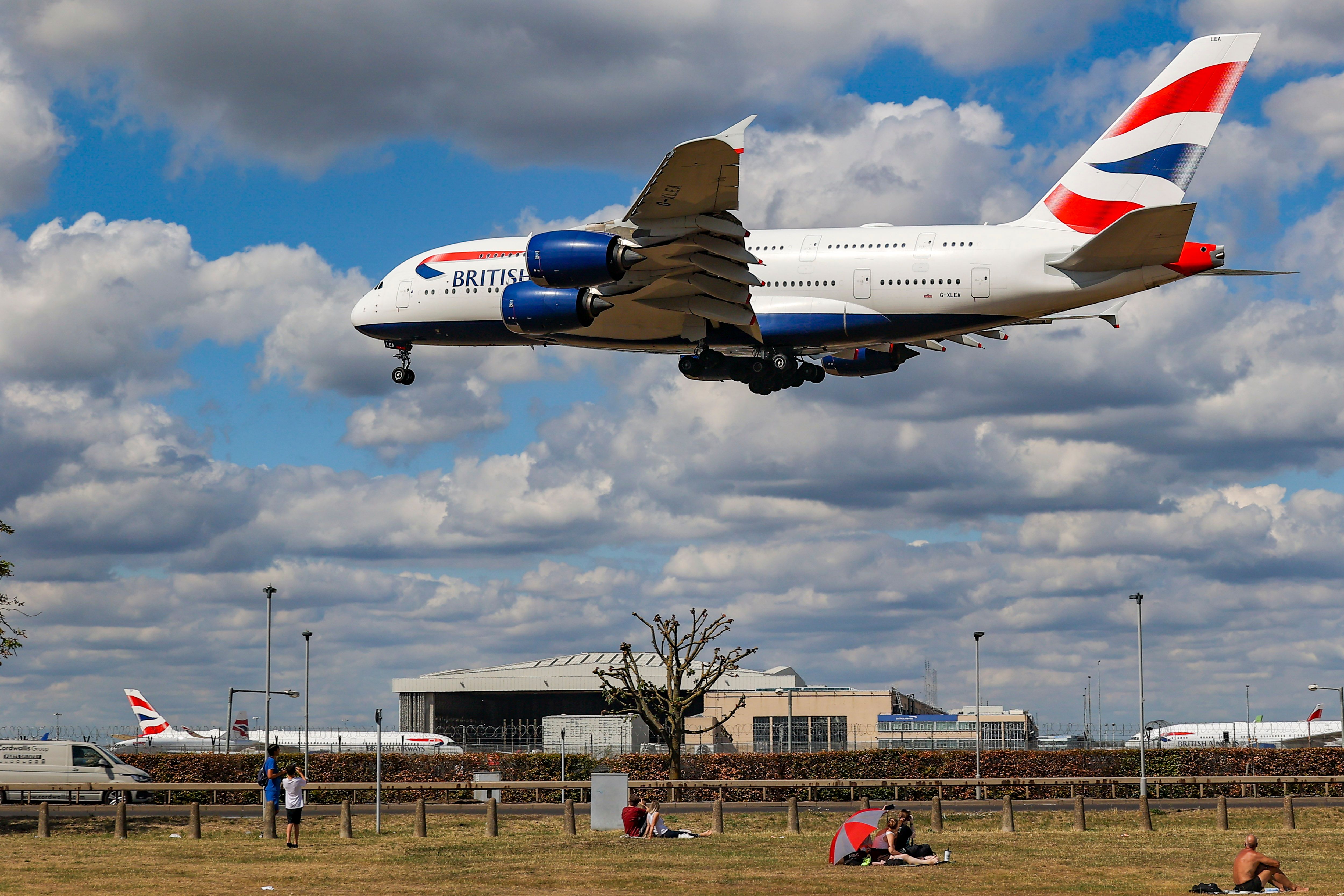 A BA Airbus A380 flying into Heathrow Airport