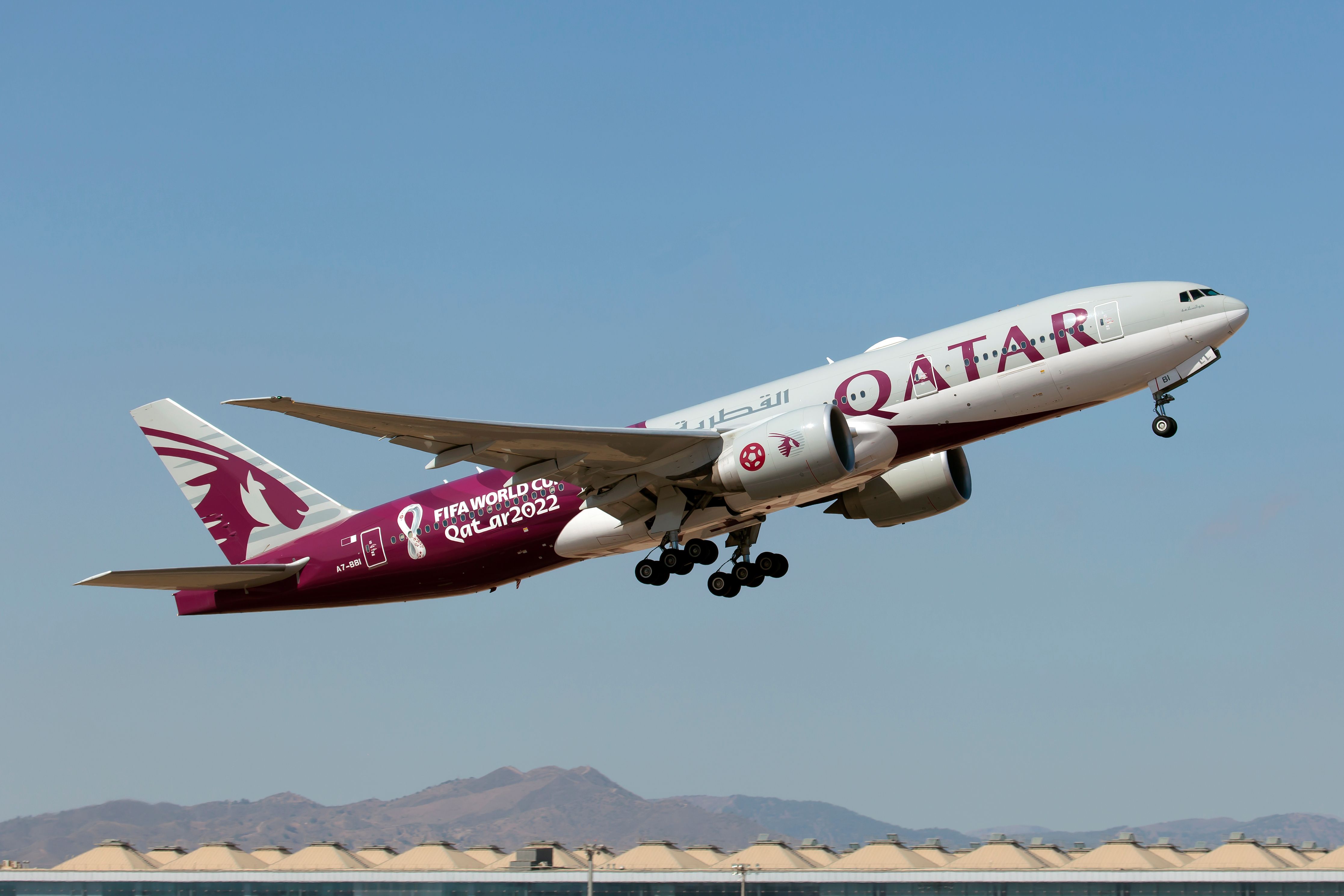 Getty Images Qatar Airways Boeing 777 FIFA World Cup Livery
