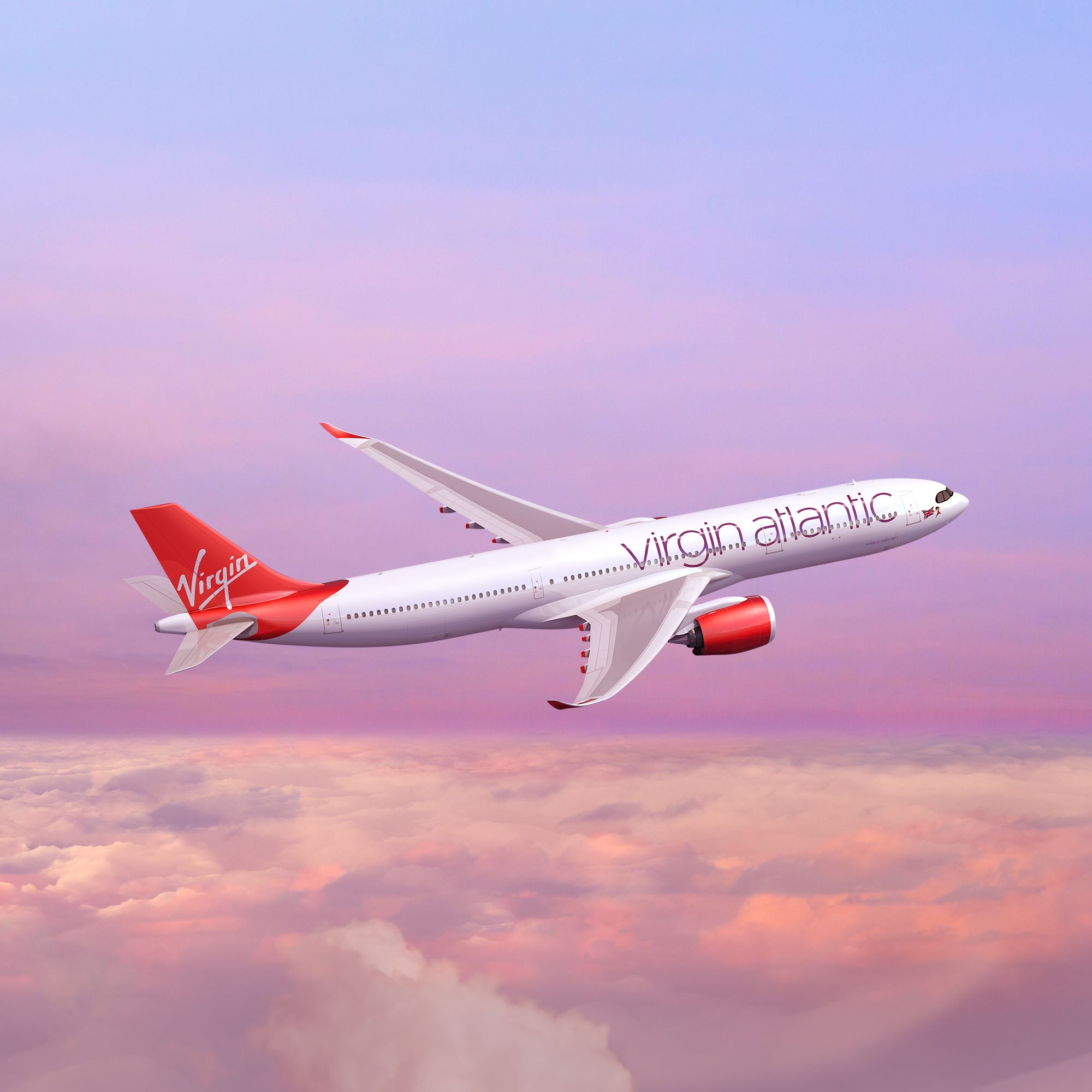 A Virgin Atlantic A330neo flying above the clouds. 