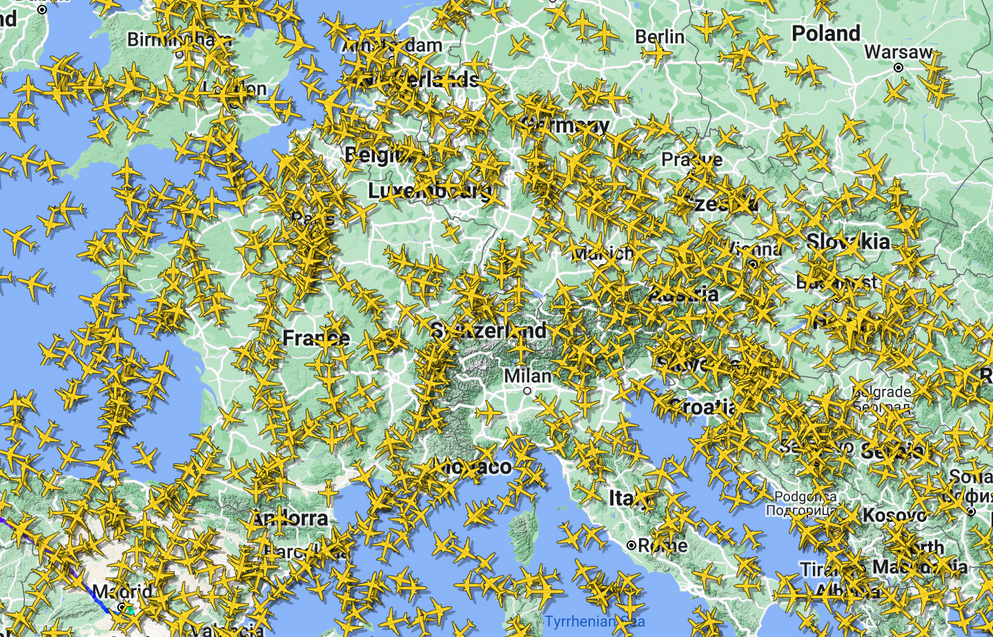 flights over europe radar