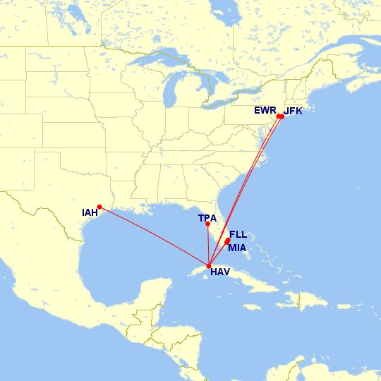 Map of US gateways to Havana