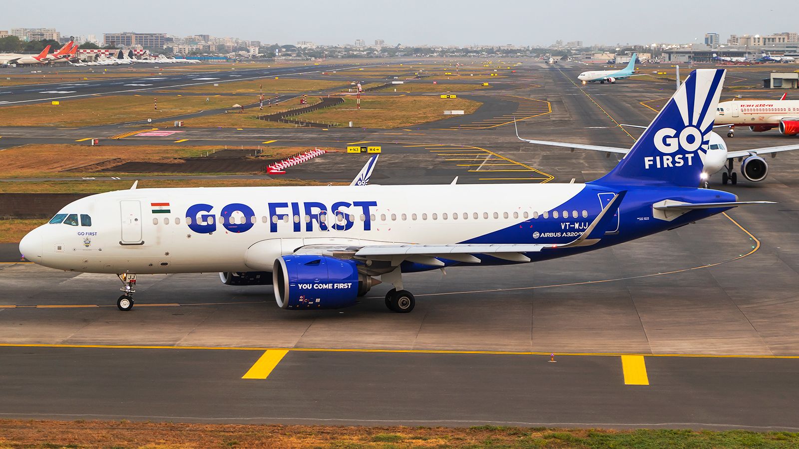 Go First Airbus A320 at Mumbai Airport