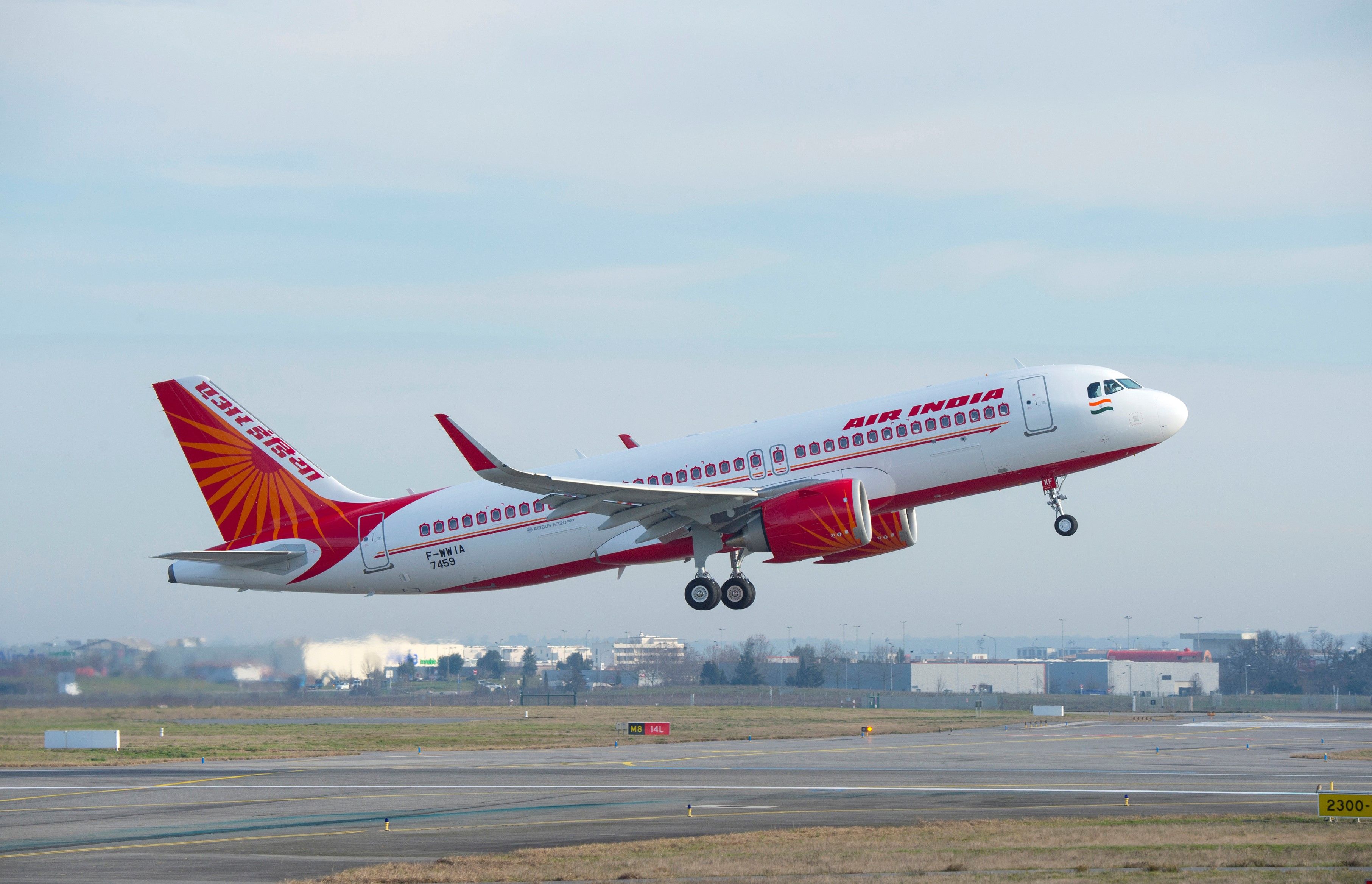 An Air India Airbus A320neo just after take off.