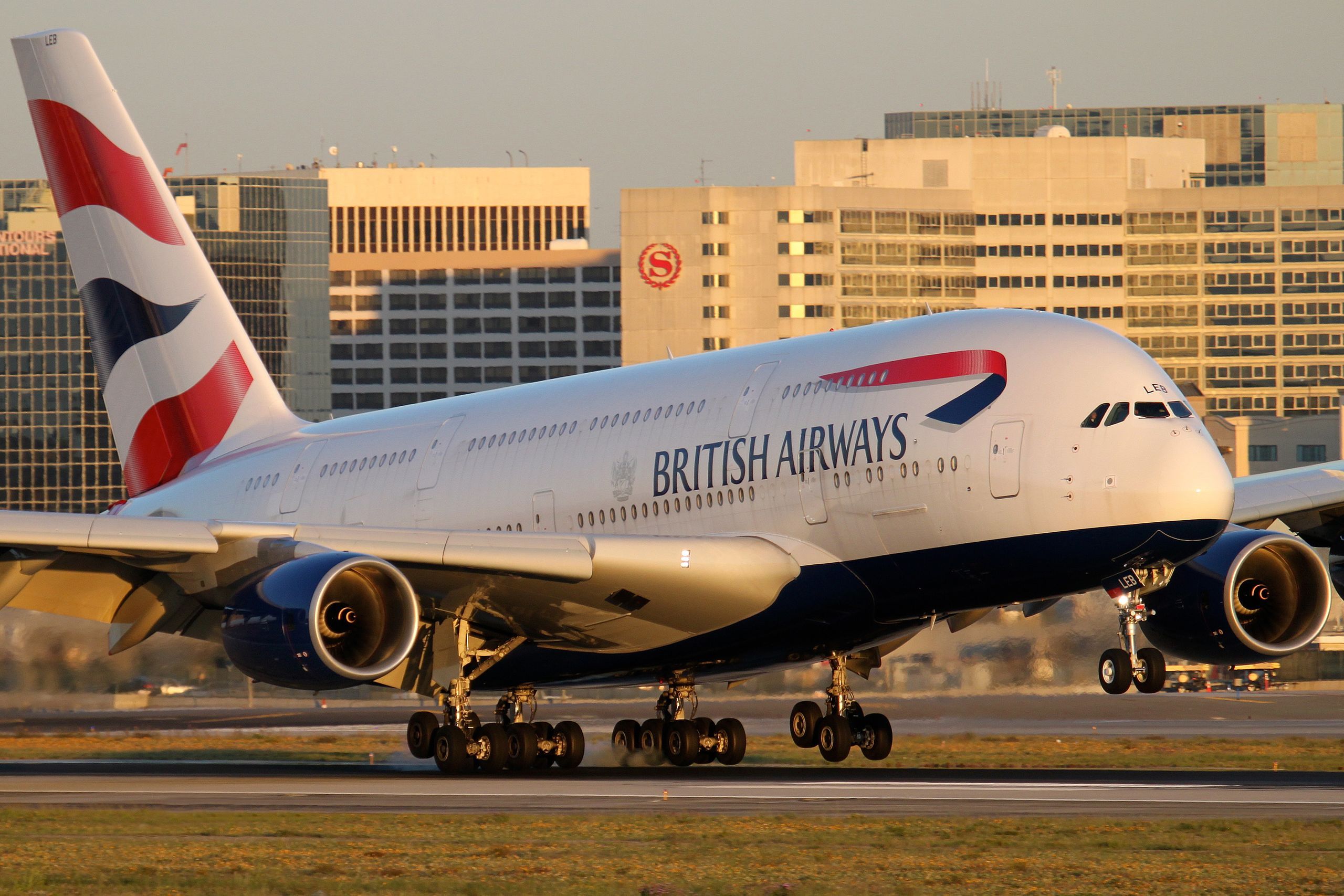 British Airways A380 landing at Los Angeles