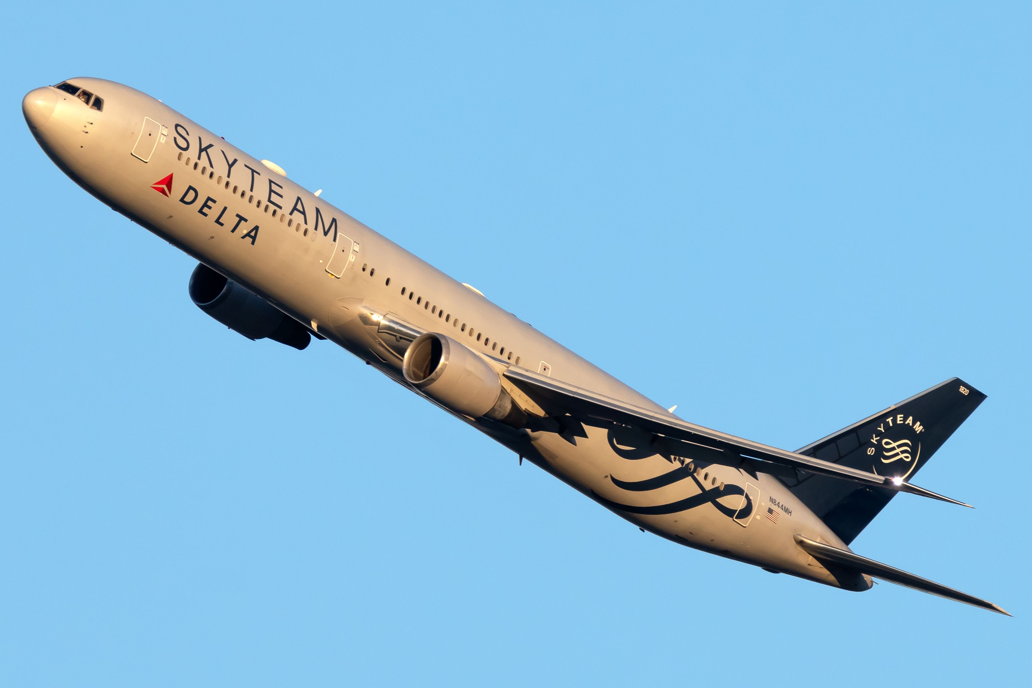 A Delta Air Lines Boeing 767 in SkyTeam Livery Flying in the sky.