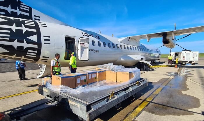 Fiji Airways loaded an ATR with medical supplies to assist in the relief of covid stricken Tuvalu