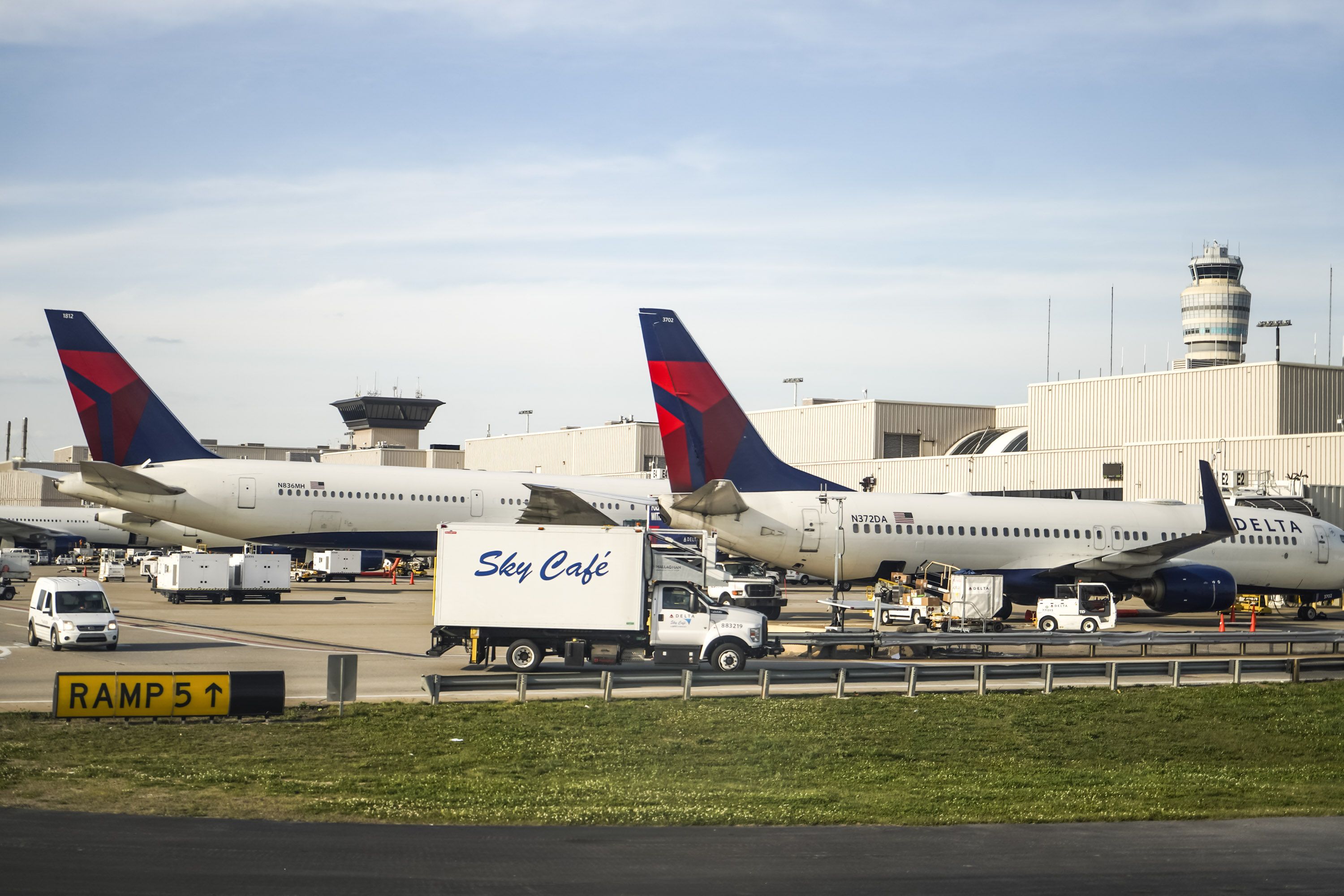 Delta airlines airplanes are seen parked at Hartsfield-Jackson International Airport in Atlanta