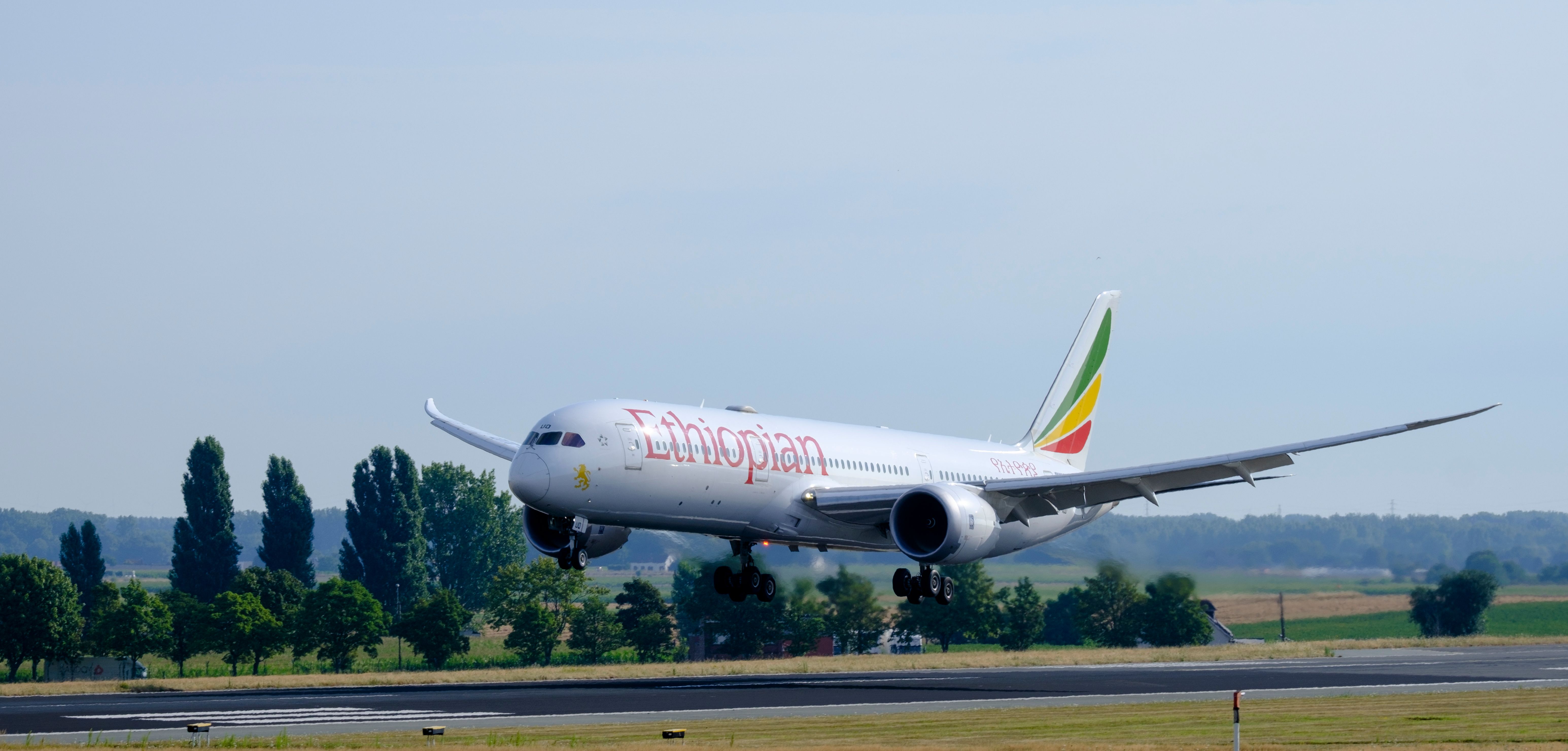  Boeing 787-9 Dreamliner (ET-AUO) from Ethiopian Airlines is landing in Brussels Airport on July 29, 2022 in Zaventem, Belgium. 