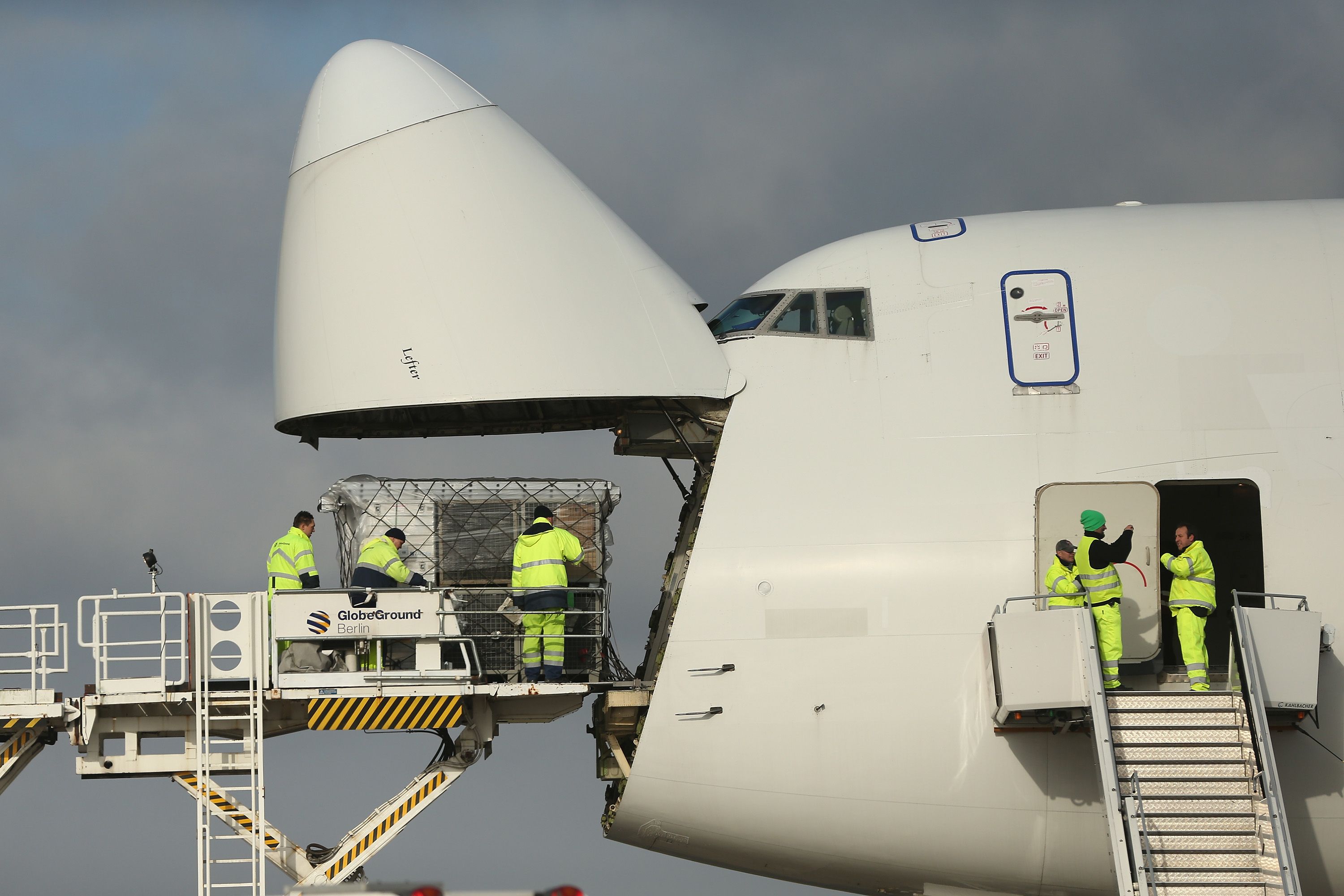 Boeing 747 cargo plane being loaded