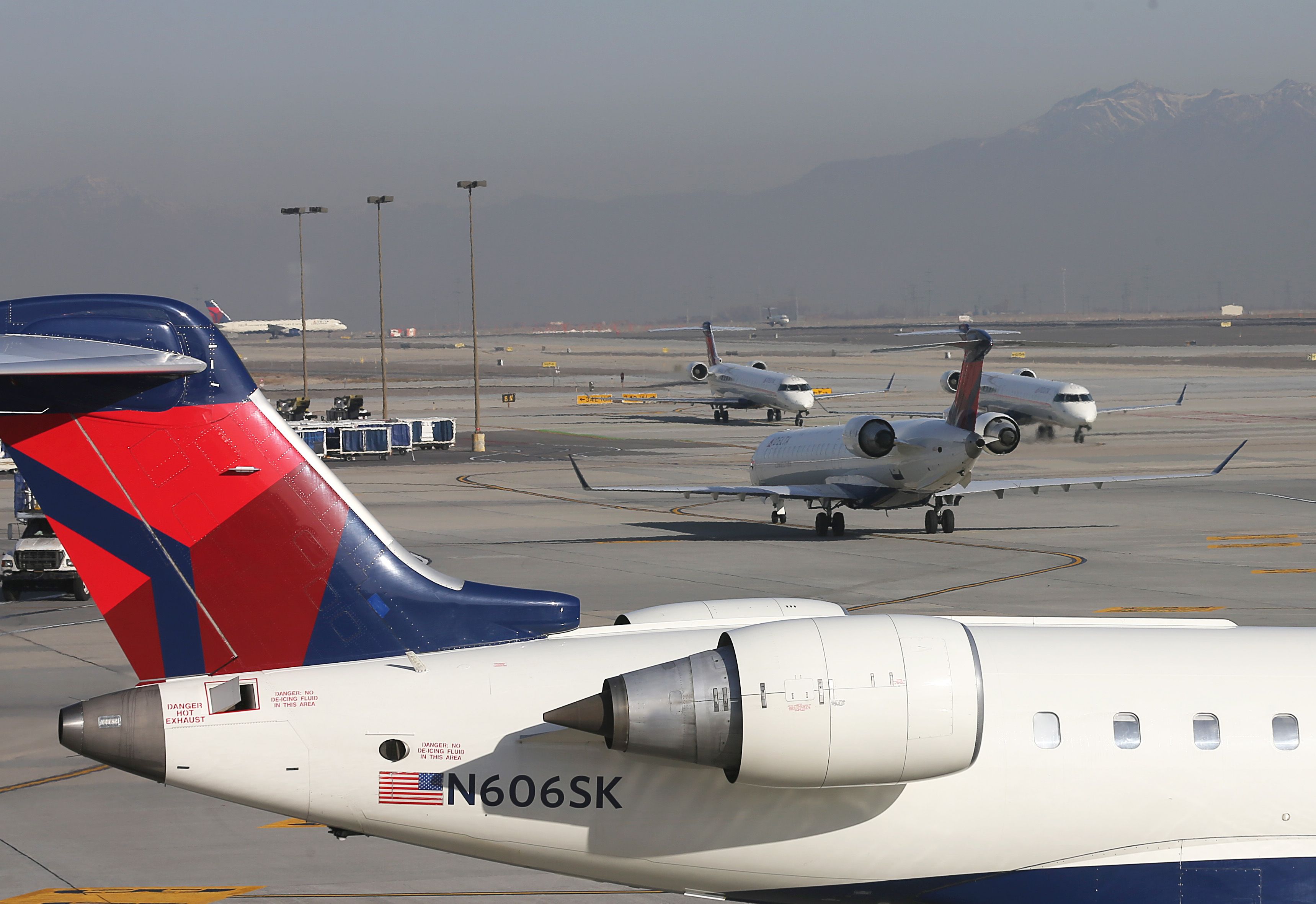 Delta Air Lines CRJ aircraft on tarmac at Salt Lake City Airport