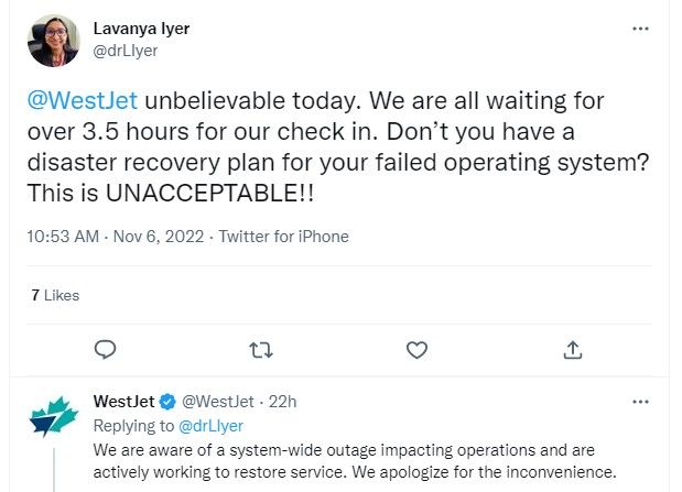 Westjet had customers on Twitter raging due to its outage