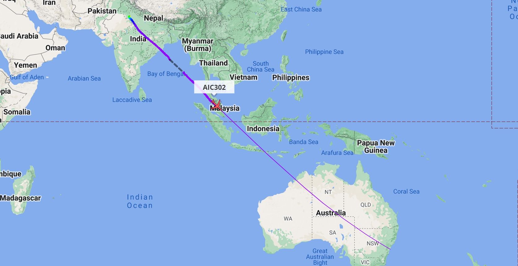 india to australia travel time in flight