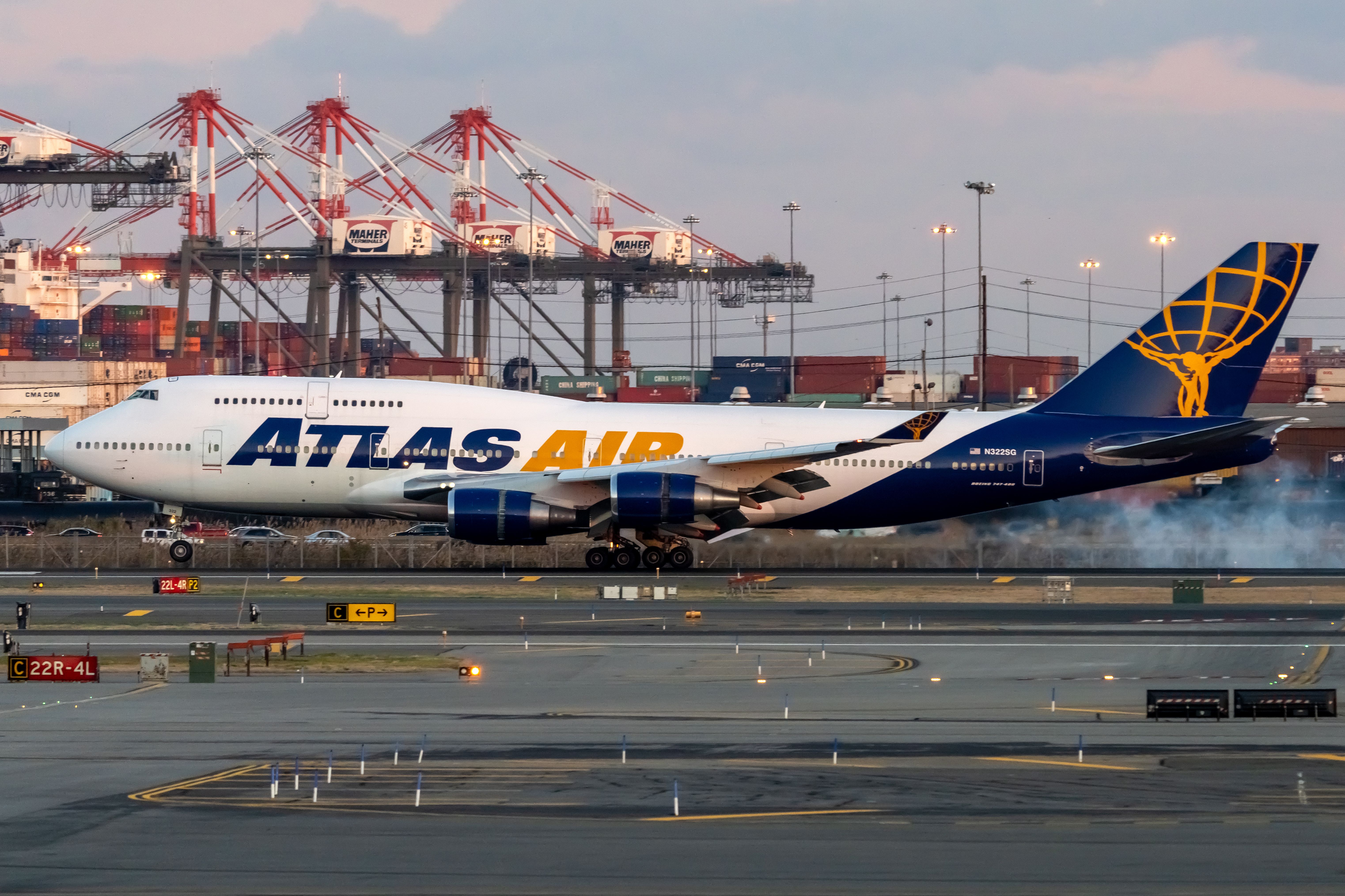 Atlas Air Boeing 747-481 arriving at Newark Liberty International Airport