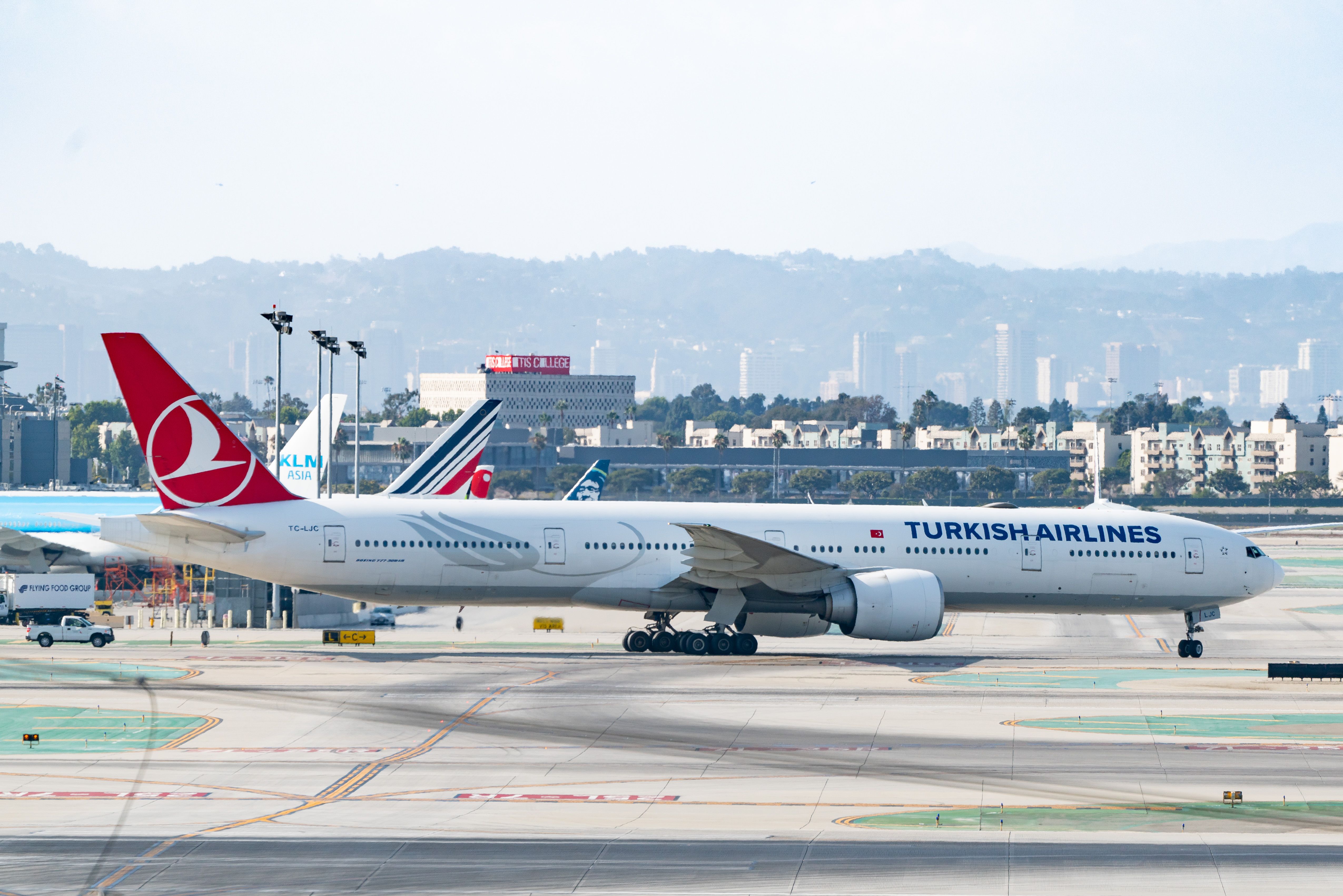 Turkish Airlines Boeing 777-300ER prepares for takeoff at Los Angeles international Airport