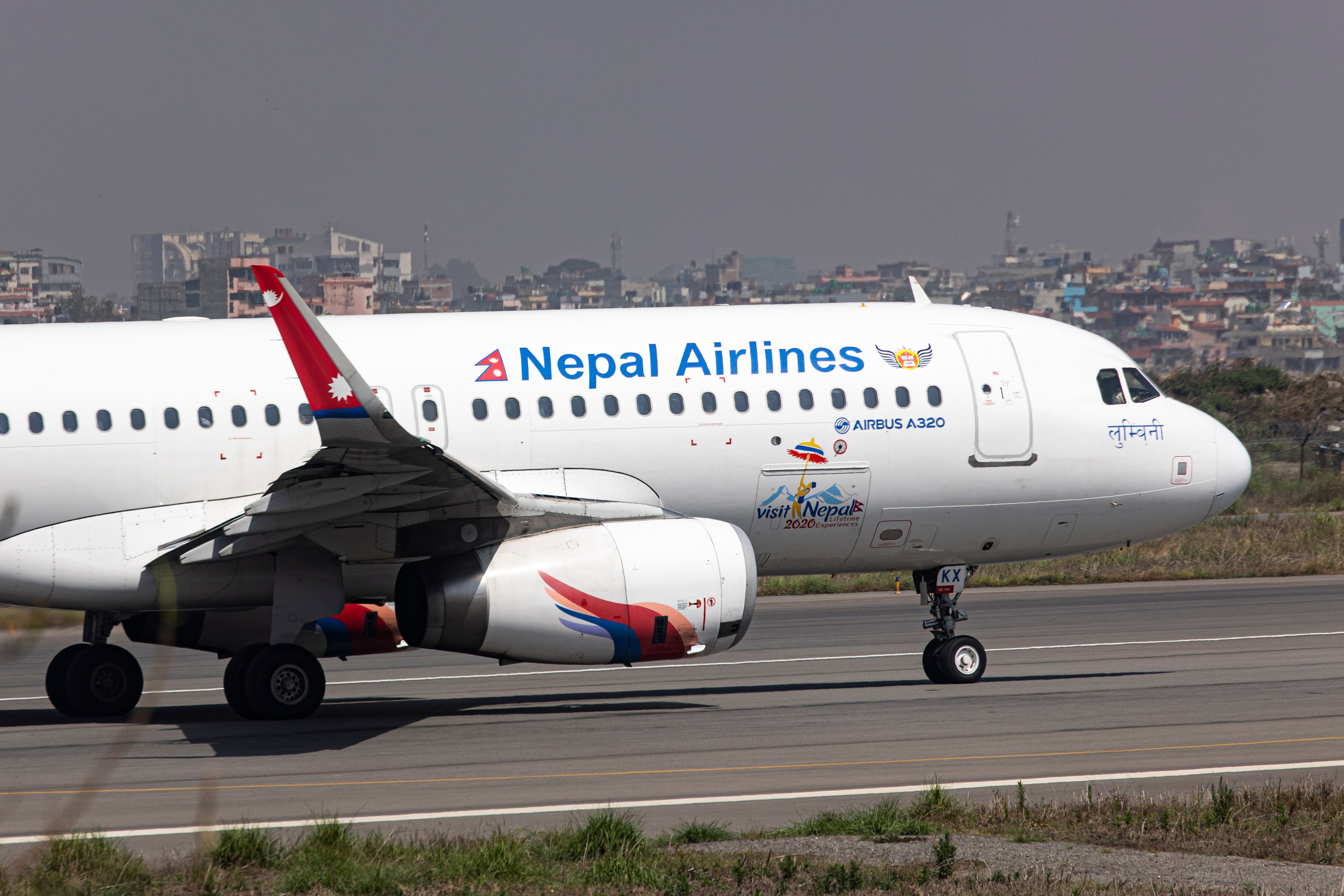 Nepal Airlines Airbus A320 aircraft as seen taxiing on the runway of Kathmandu Tribhuvan International Airport