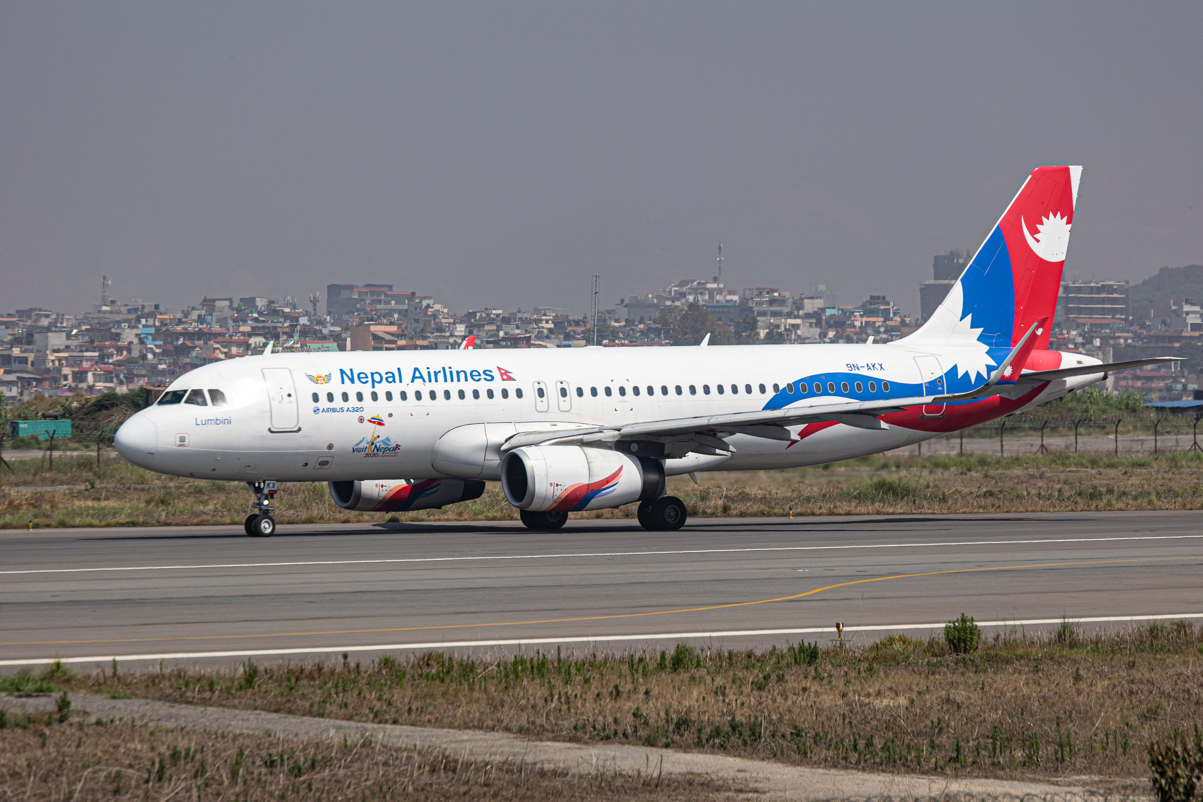 Nepal Airlines Airbus A320 aircraft as seen taxiing on the runway of Kathmandu Tribhuvan International Airport