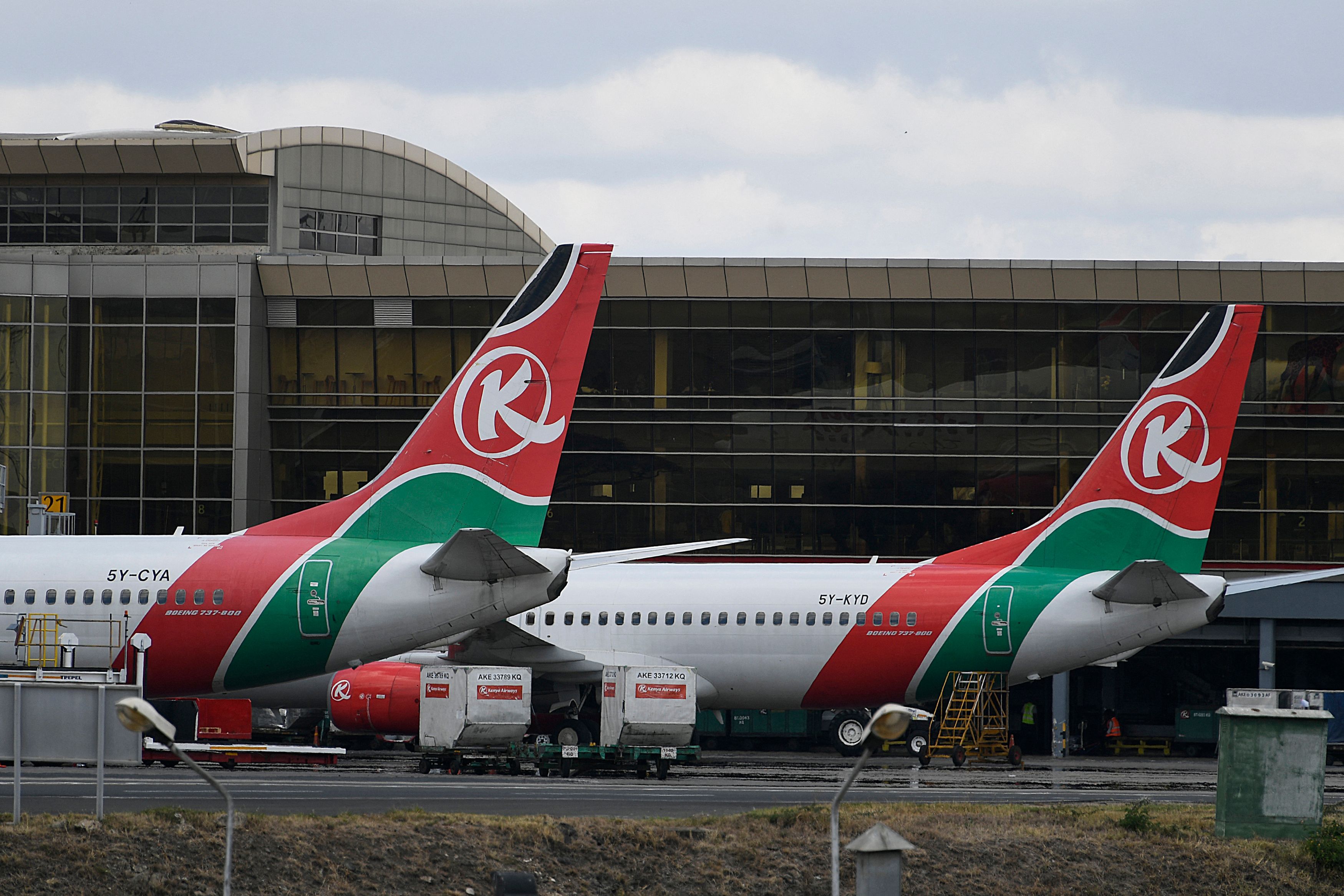 Kenya Airways planes at the Jomo Kenyatta International airport in Nairobi