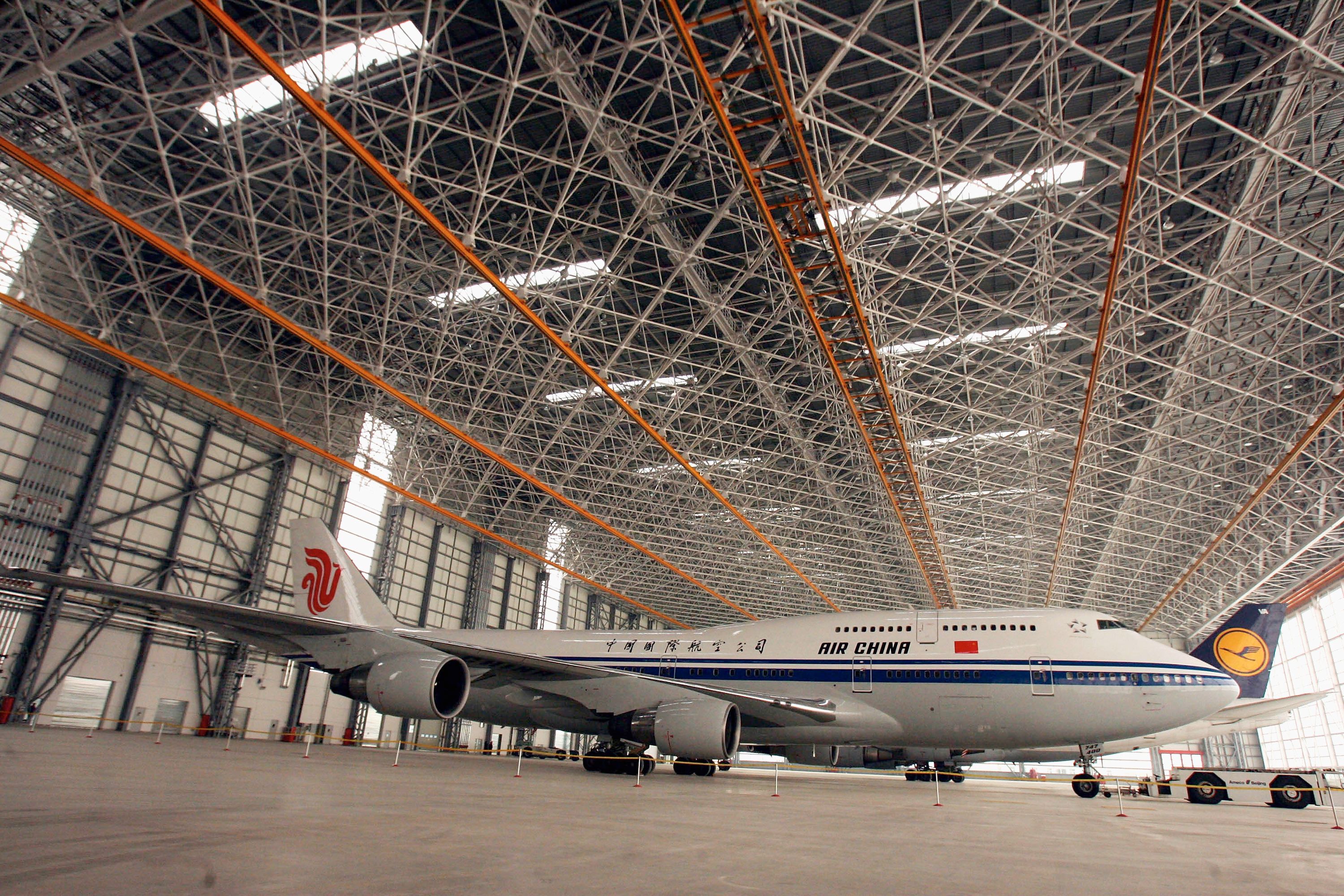 AC Boeing 747-8 and LH Airbus A380 at a new hanger in China