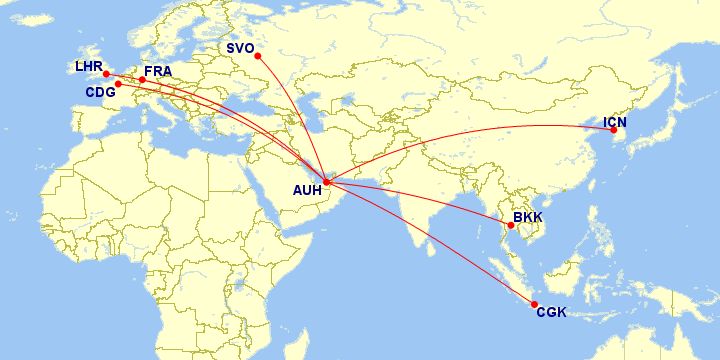 Etihad 787-10 Routes