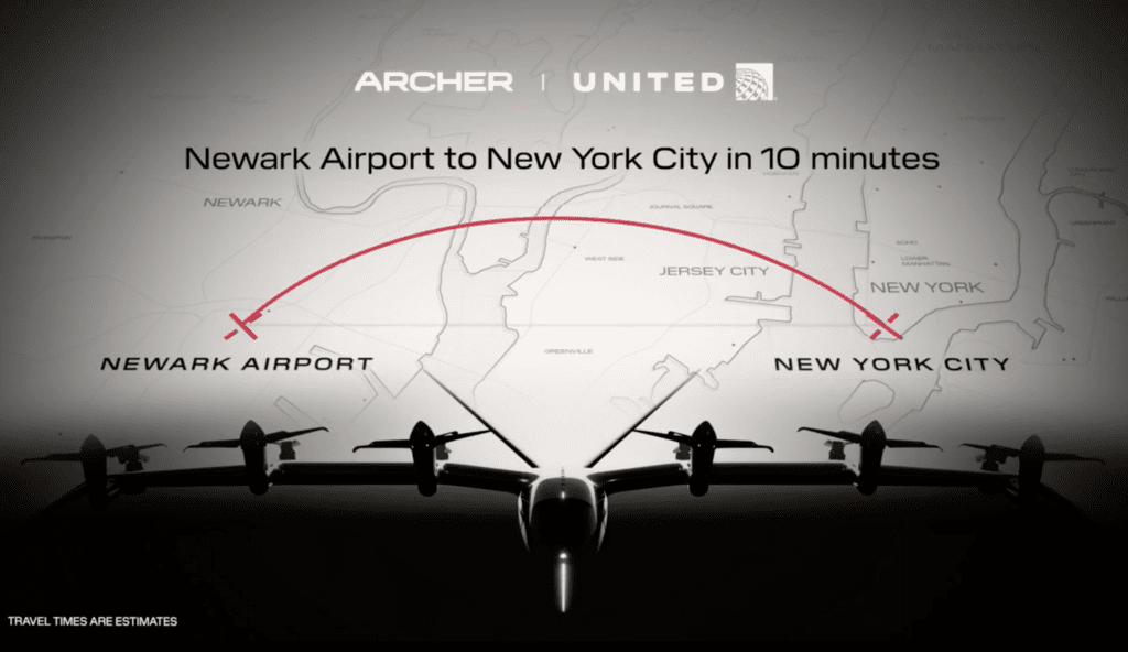 Archer Aviation United Airlines eVTOL Newark to New York City route