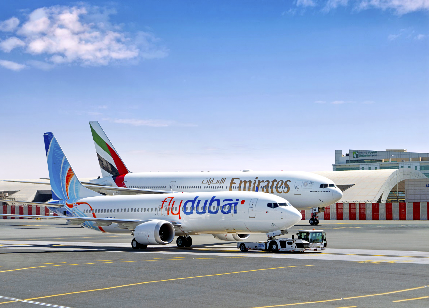 Emirates and flydubai aircraft on tarmac