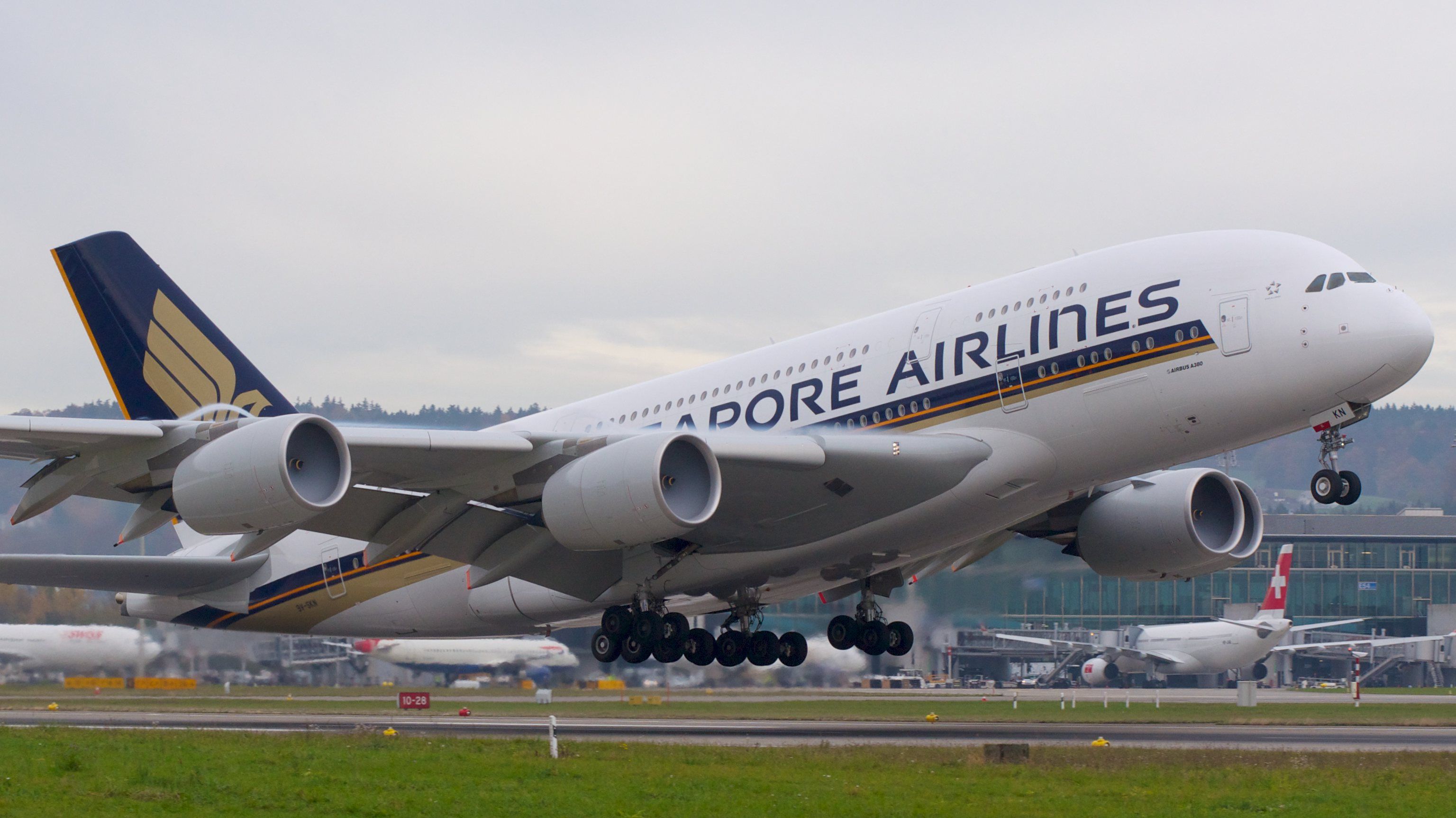 A Singapore Airlines A380 taking off