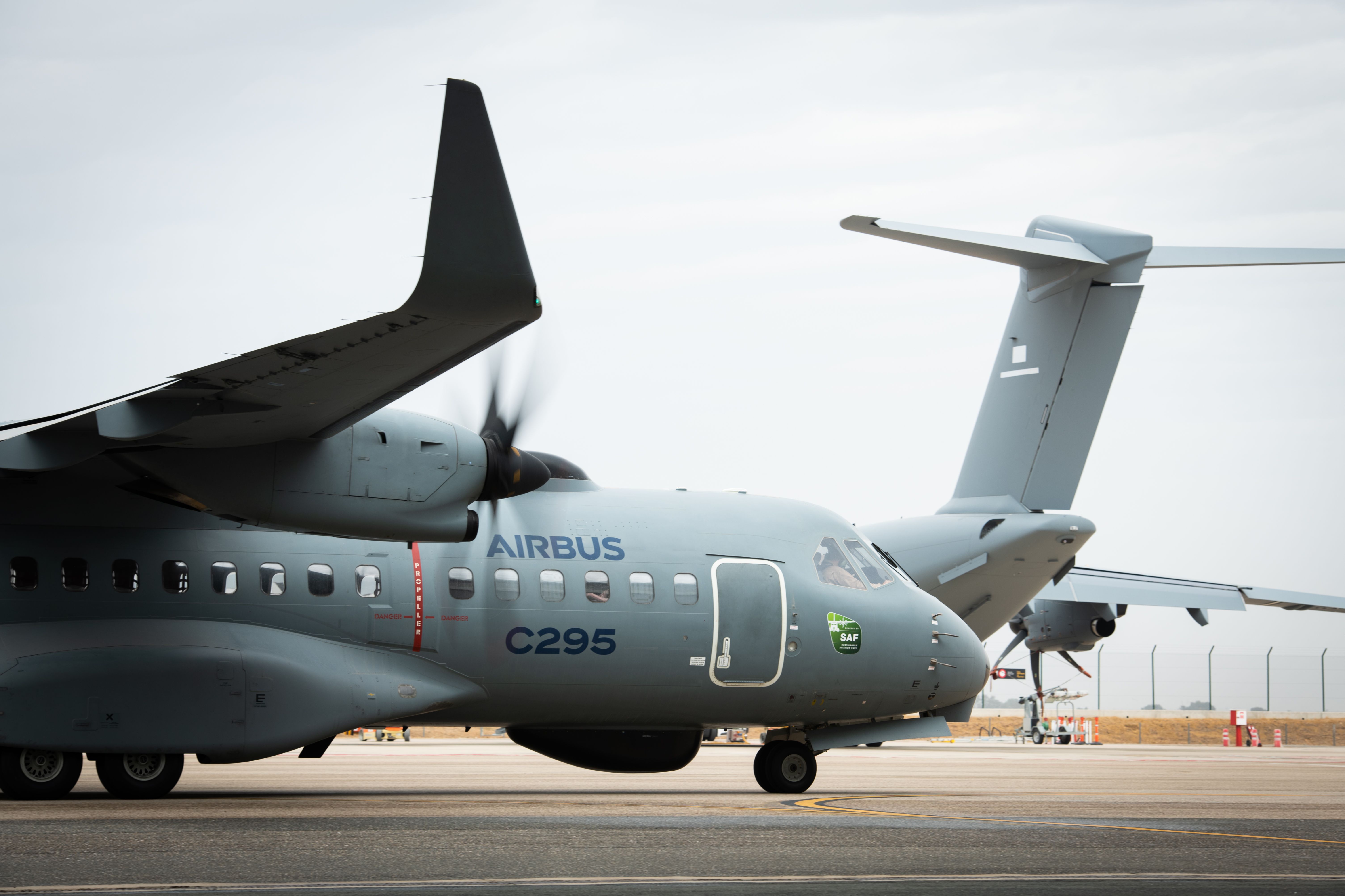 C295 military aircraft from Airbus on apron