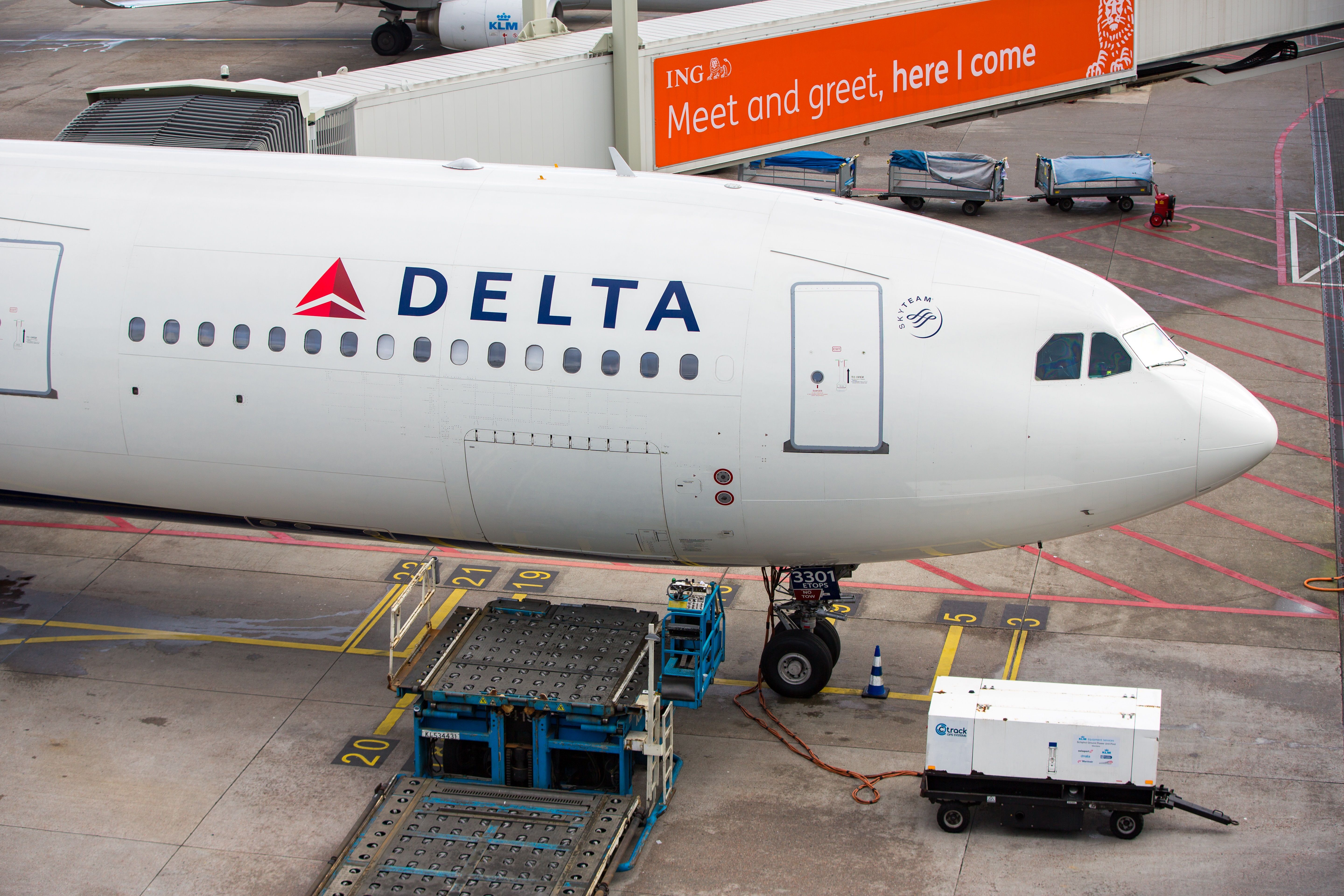 Delta aircraft parked on stand at Atlanta