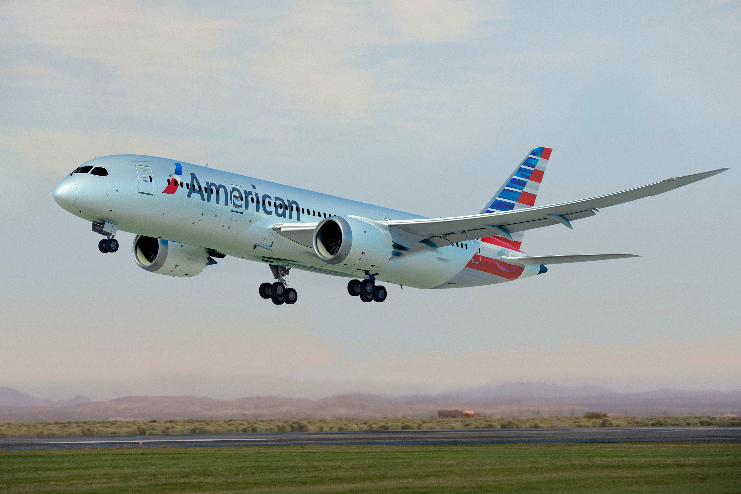 American Airlines Boeing 787 Dreamliner taking off.