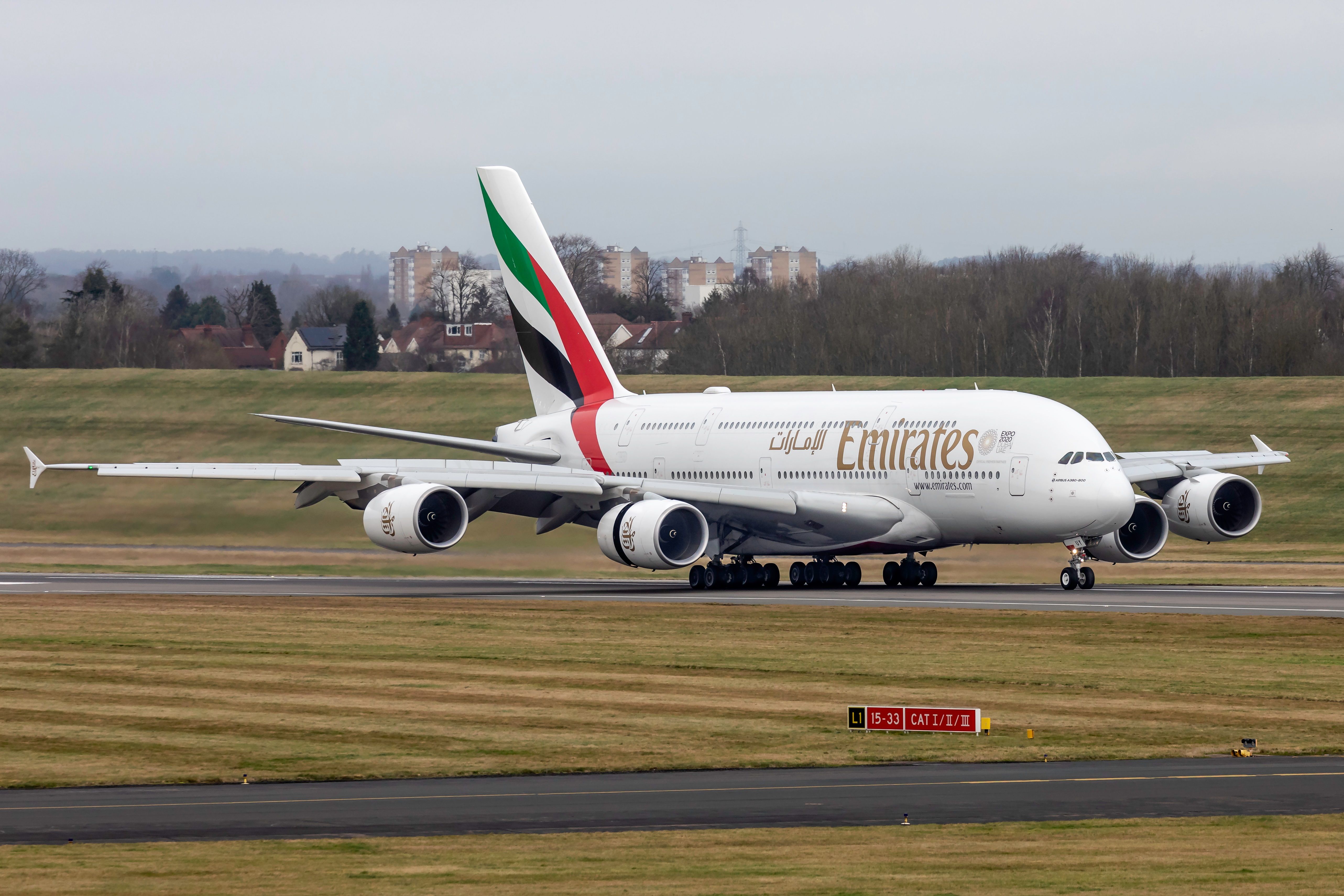 Emirates A380 Birmingham landing
