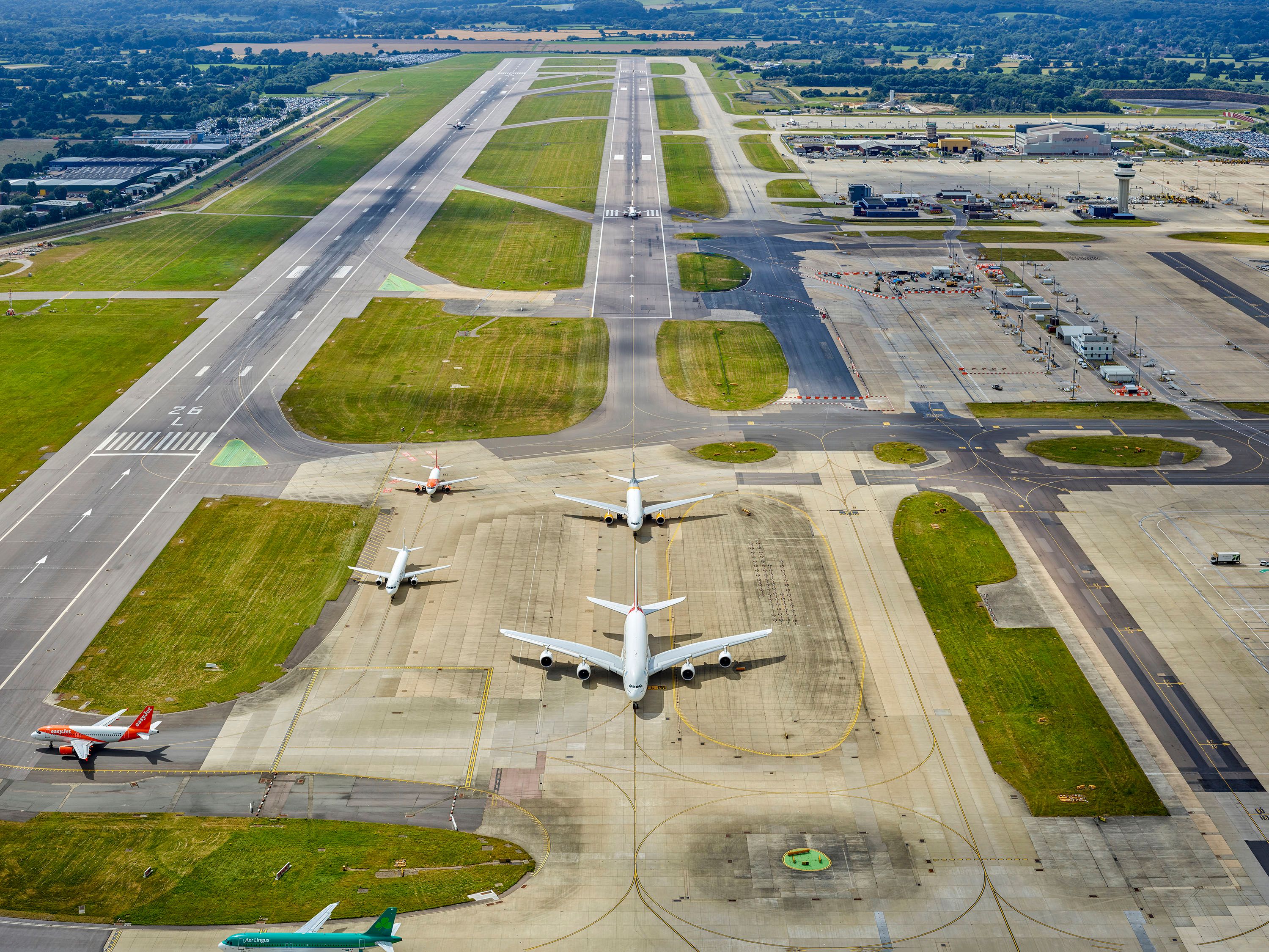 An aerial view of Gatwick airport.