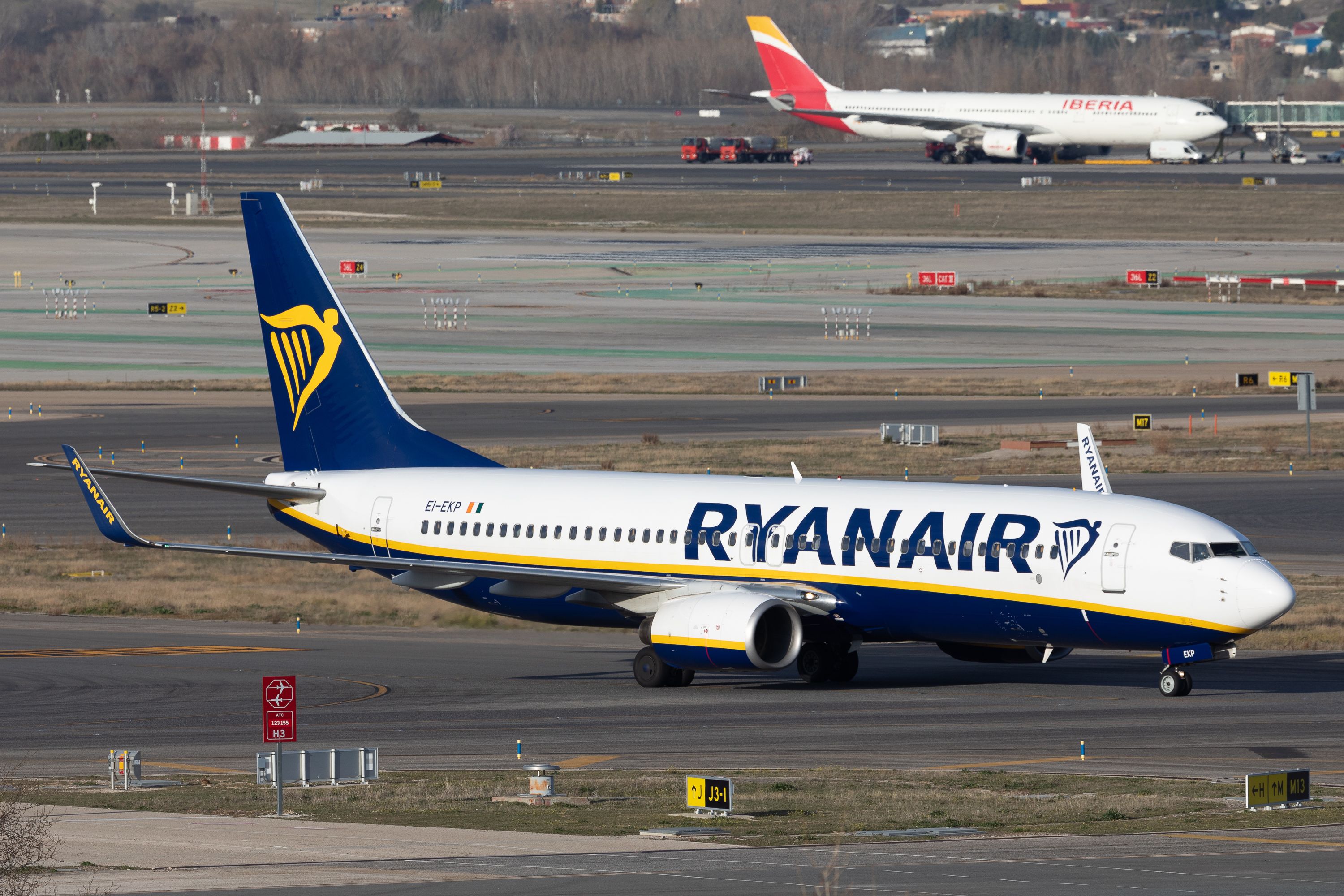 Ryanair on ramp with Iberia at Madrid Airport