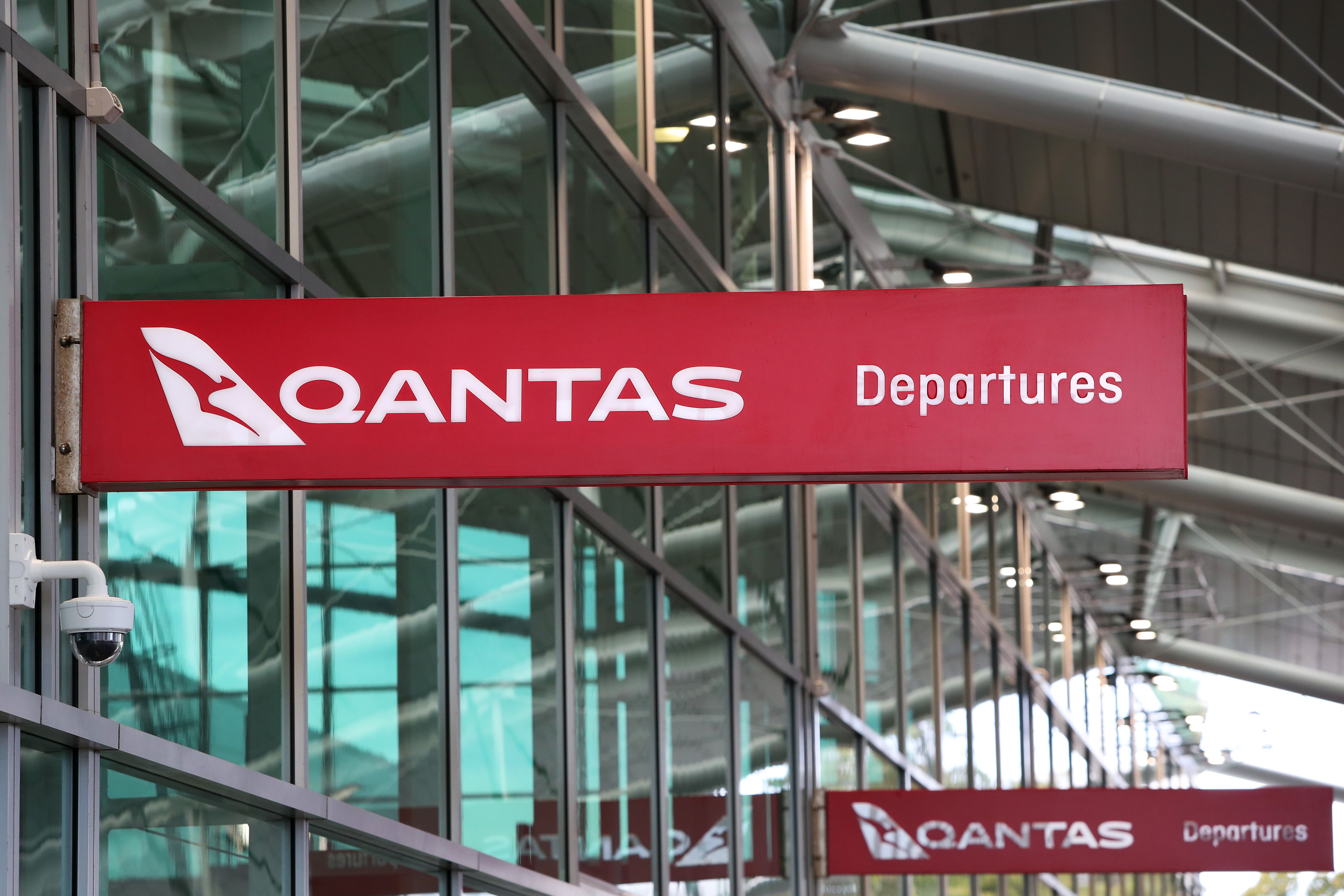 Signage is seen on display at the Qantas domestic terminal at Sydney Airport