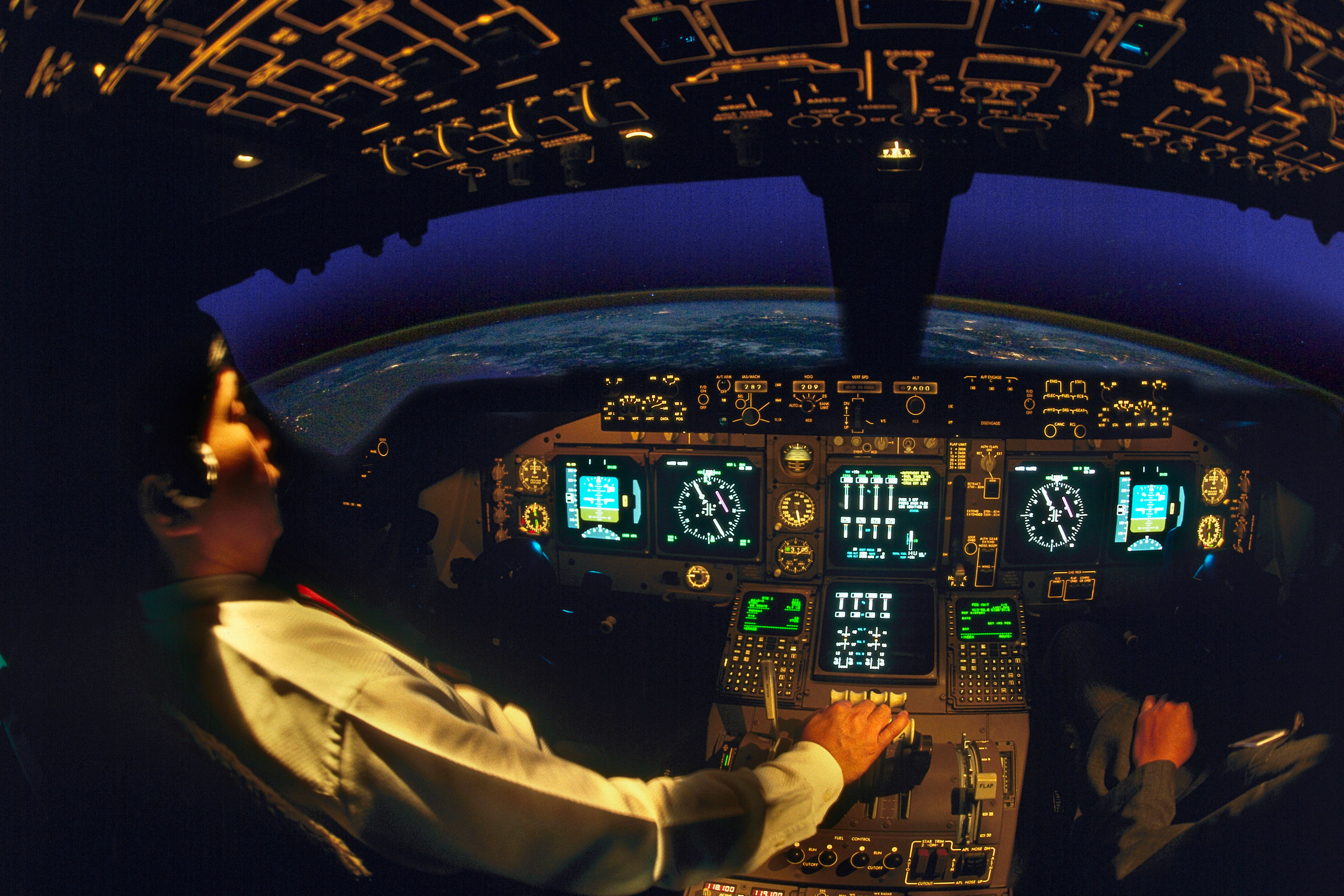 Airplane Cockpit at night 