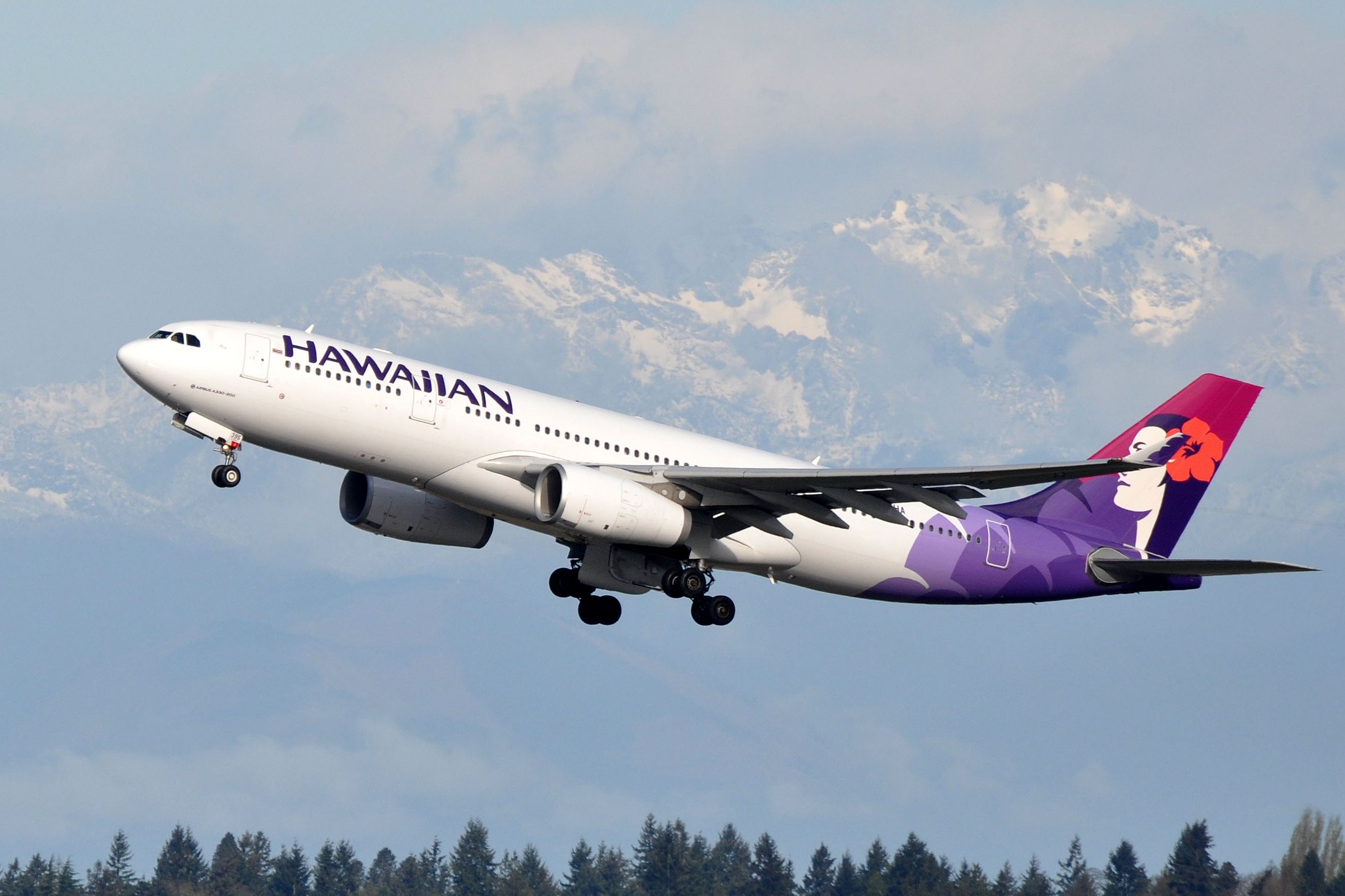 A Hawaiian Airlines plane taking off